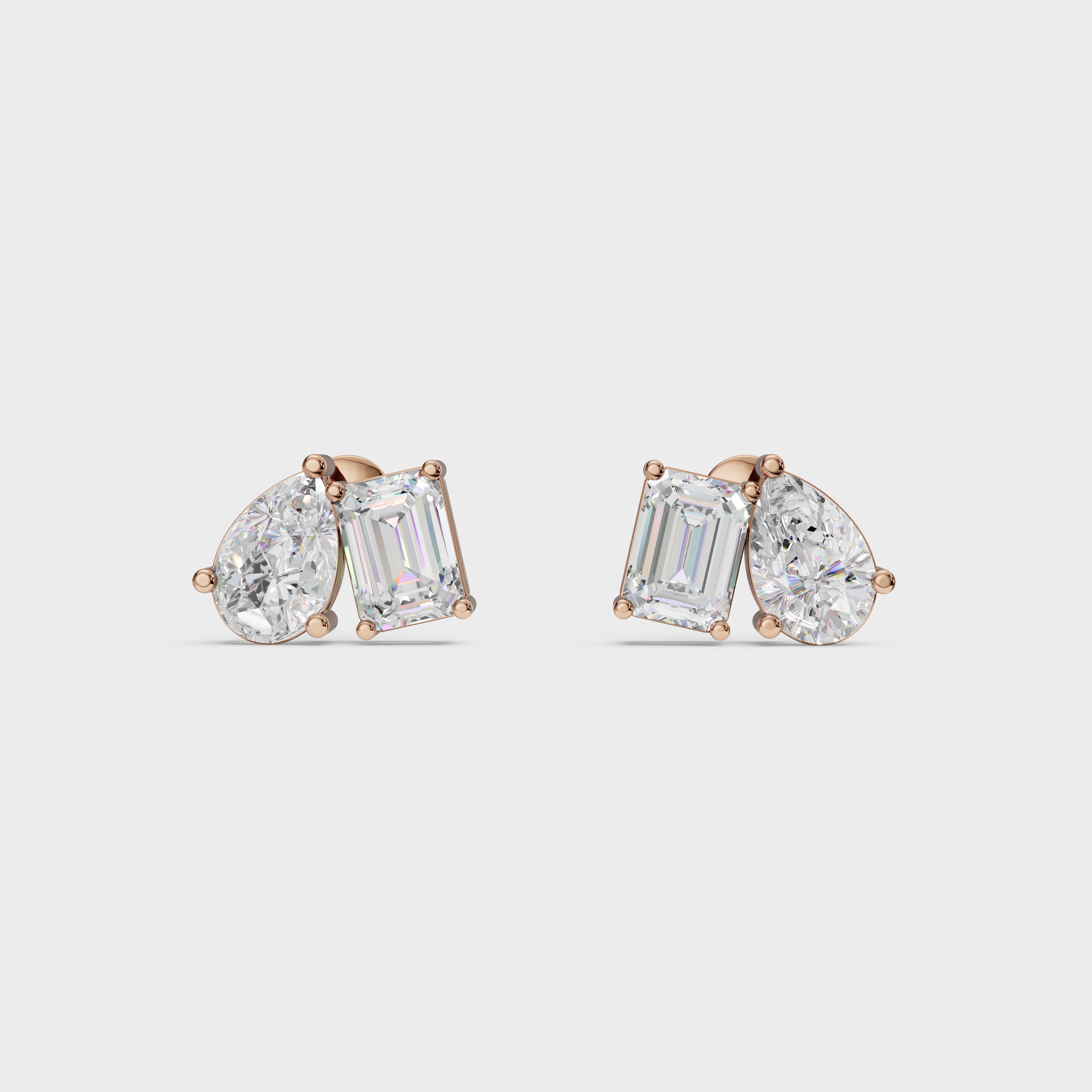 Emerald & Pear Diamond Stud