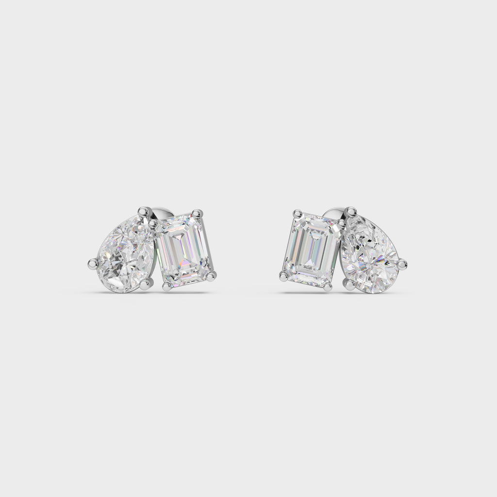 Emerald & Pear Diamond Stud