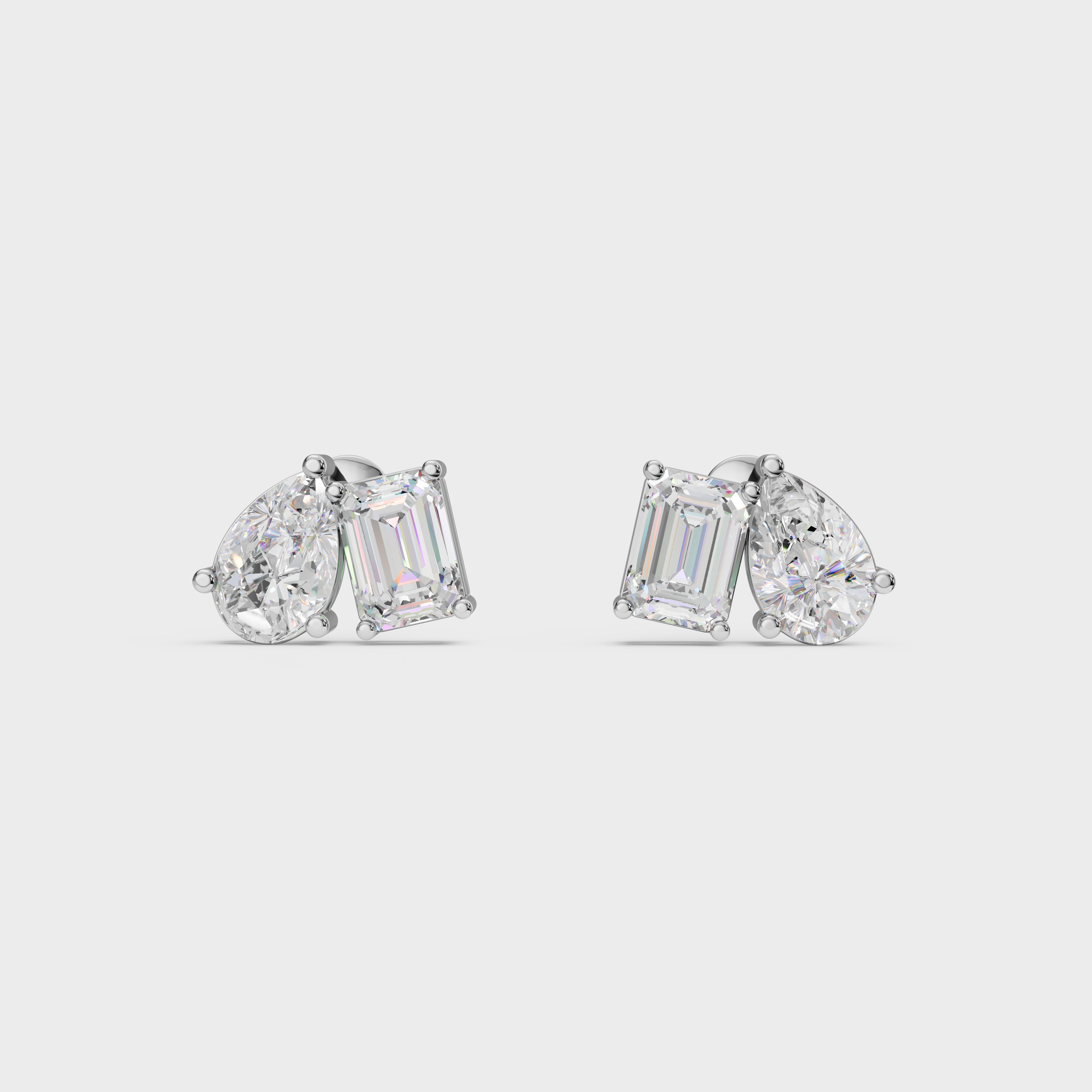 Emerald & Pear Diamond Stud