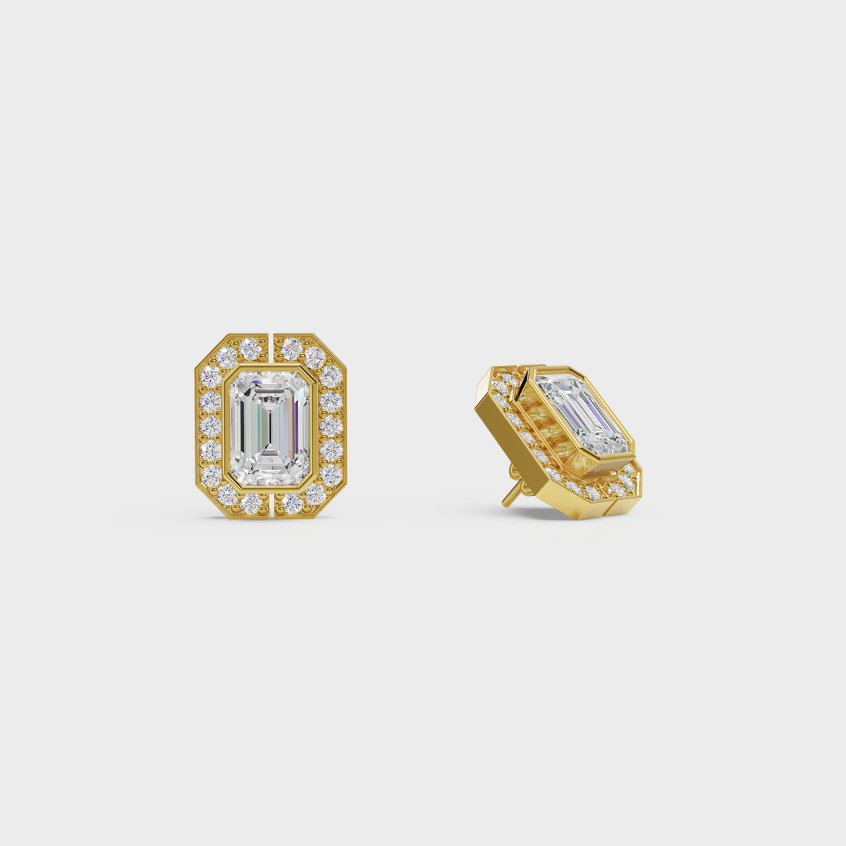 Emerald Cut Halo Stud Earrings