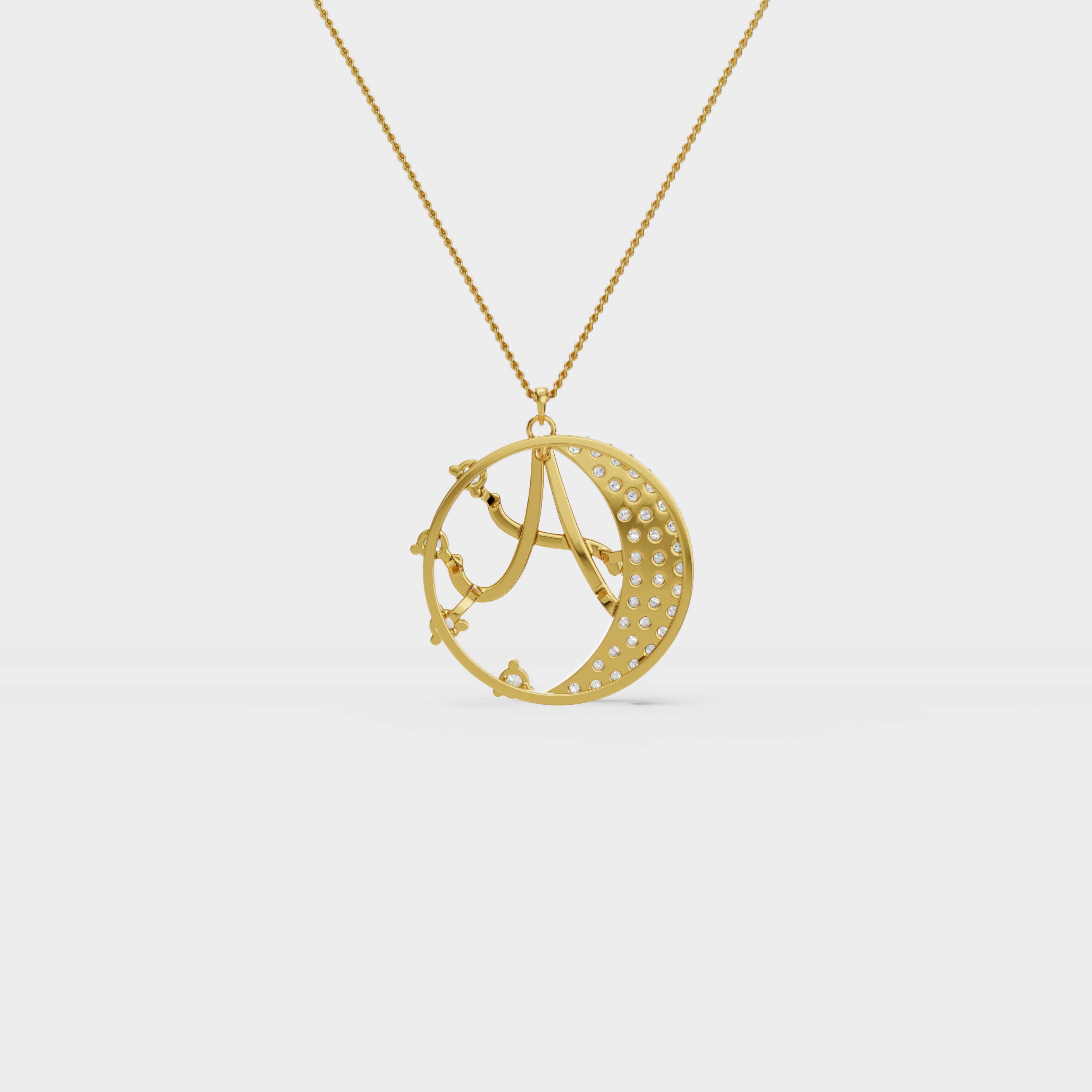 Crescent A Intial Pendant