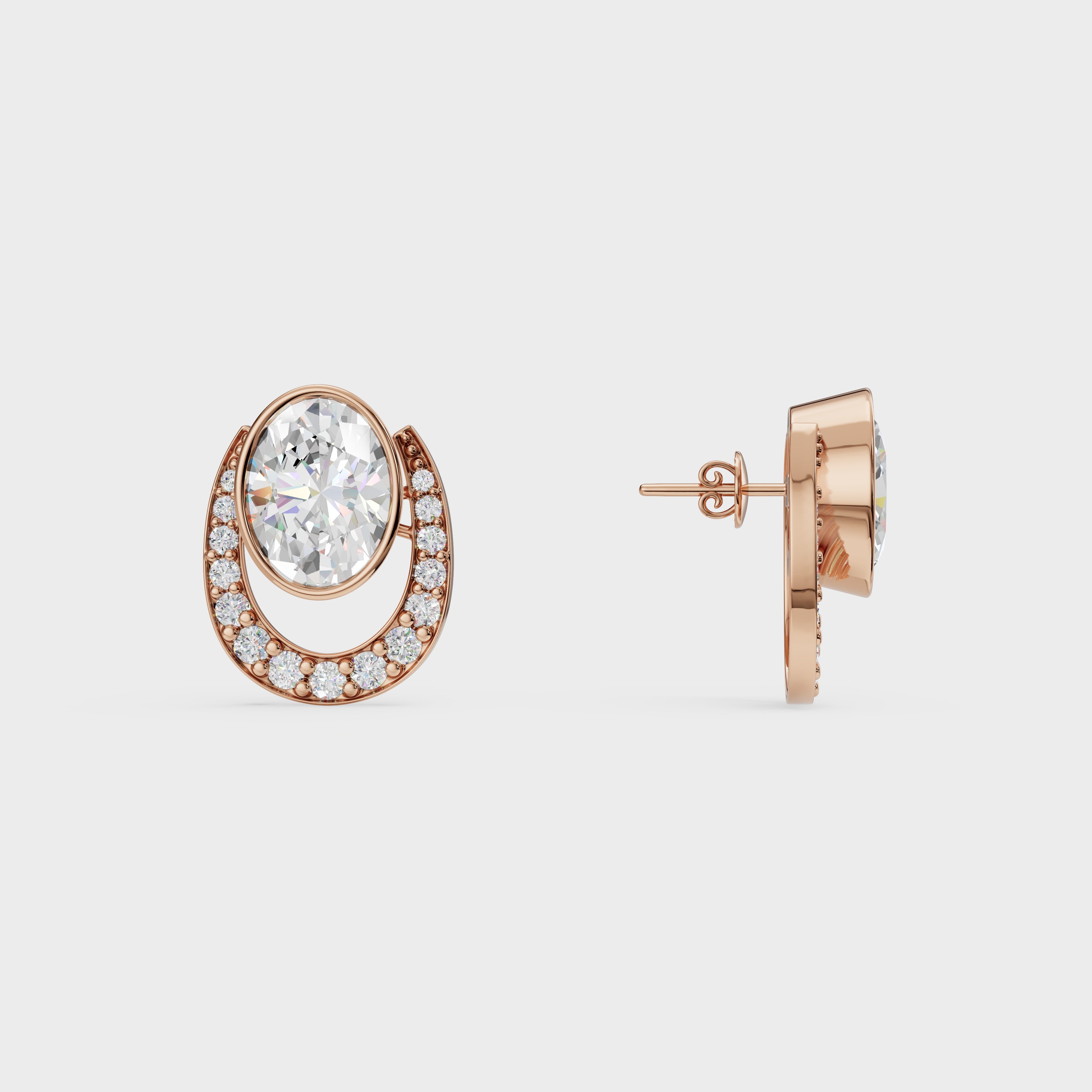 Oval & Pave Crescent Stud Earrings