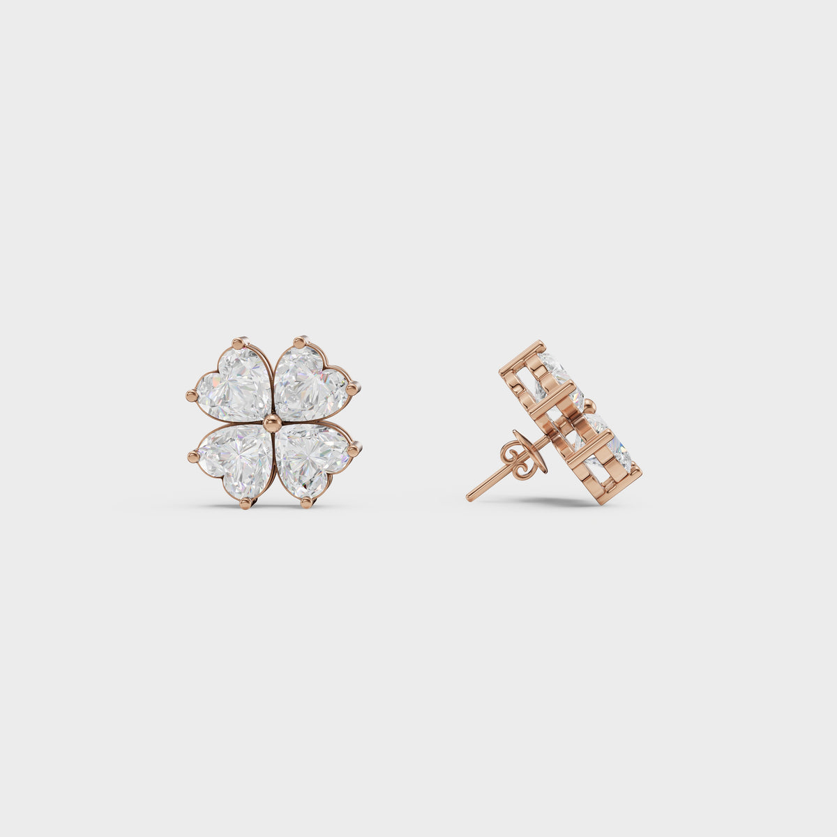 Heart Cut Diamond Floral Stud Earrings