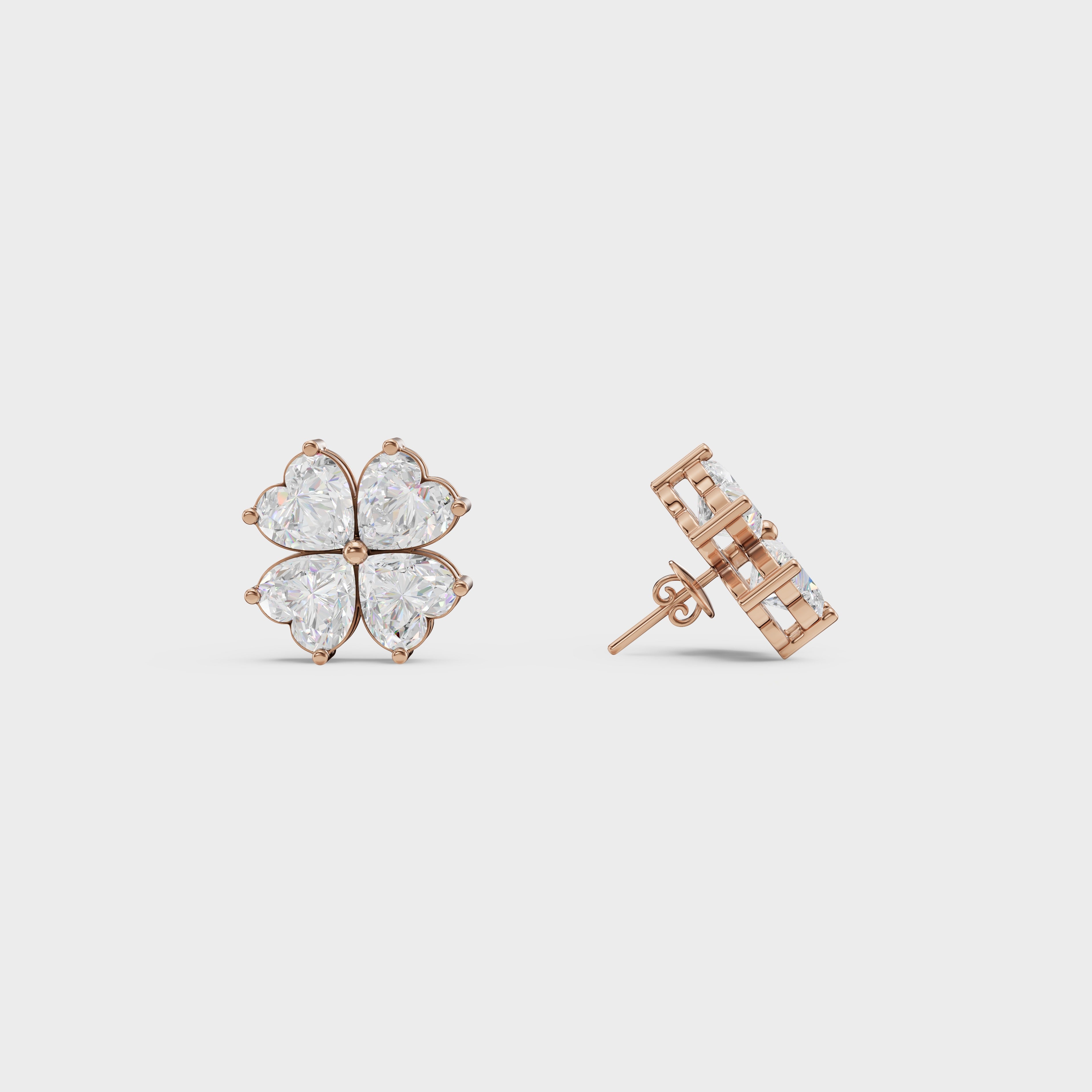 Heart Cut Diamond Floral Stud Earrings