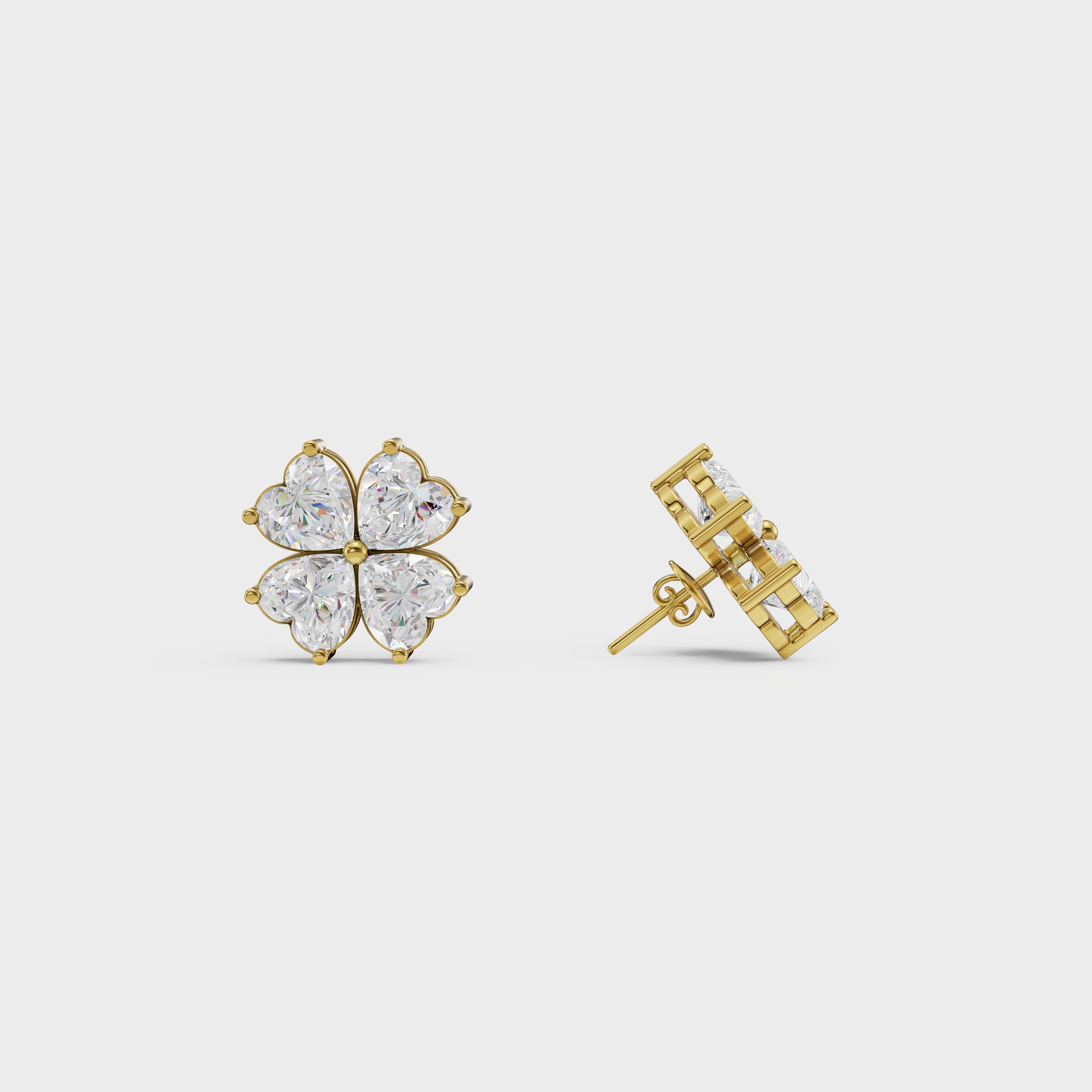 Heart Cut Diamond Floral Stud Earrings
