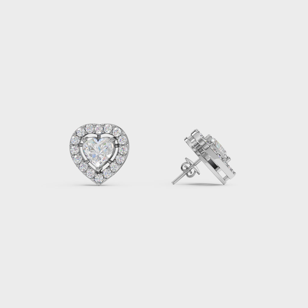 Heart Cut Halo Stud Earrings