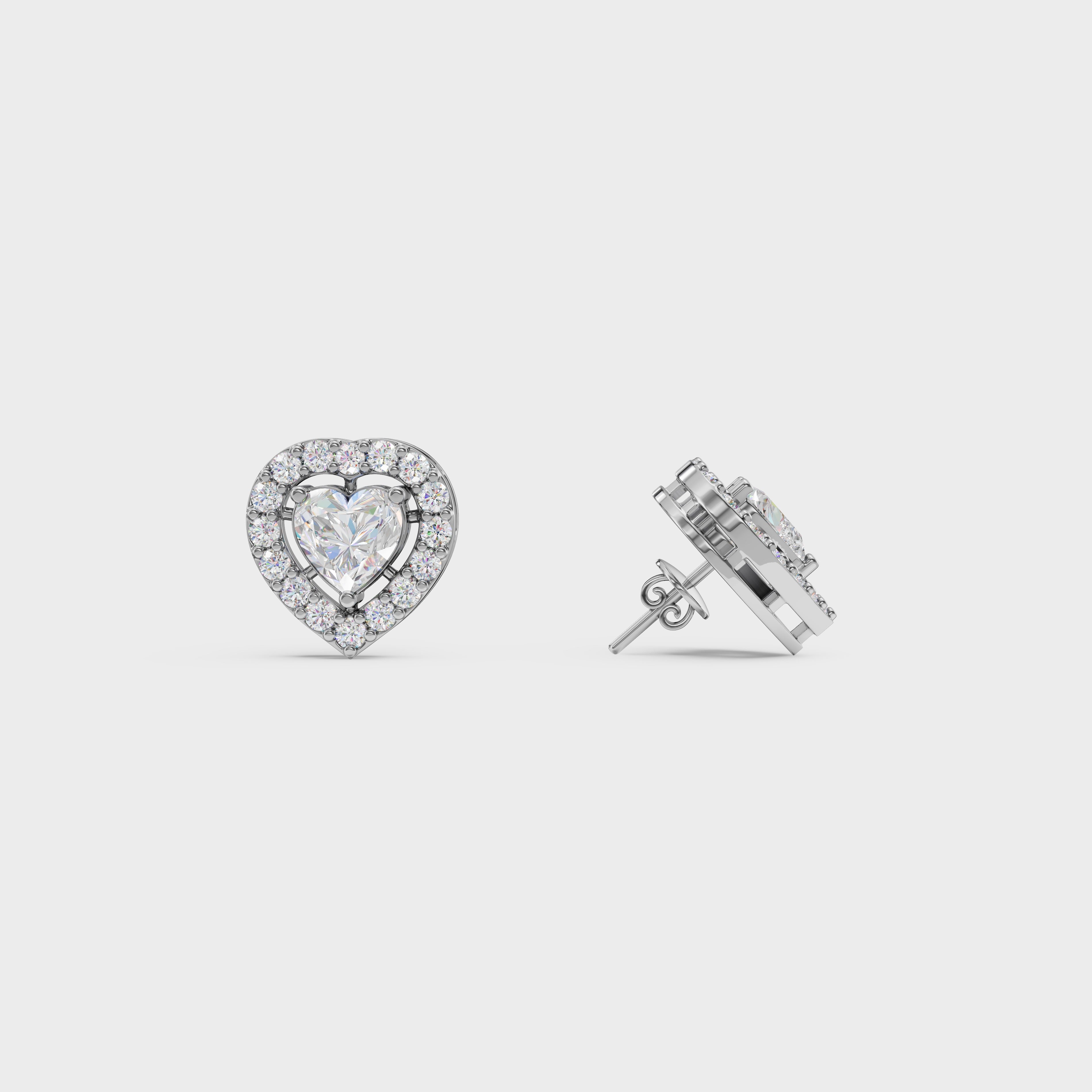 Heart Cut Halo Stud Earrings