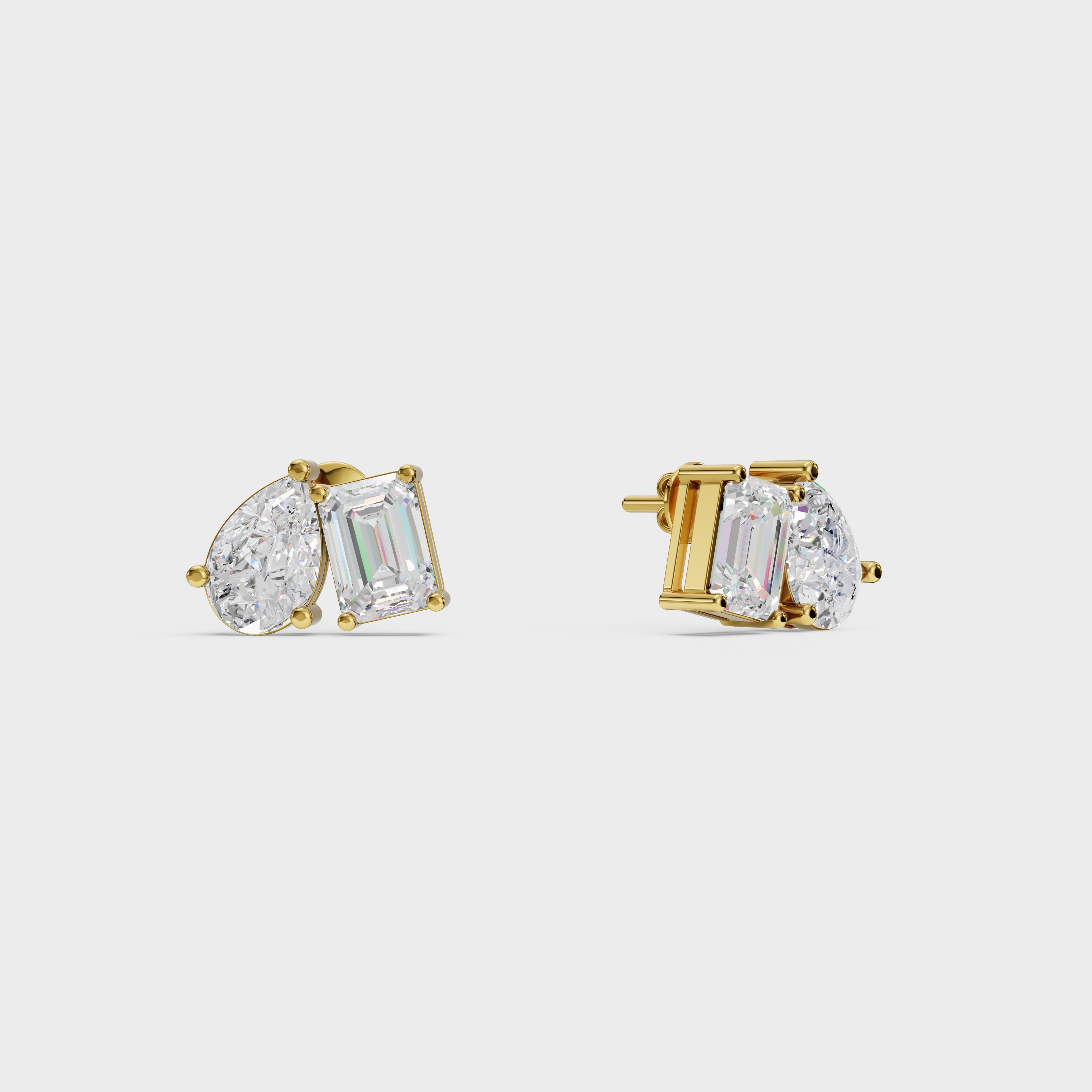 Emerald & Pear Diamond Stud