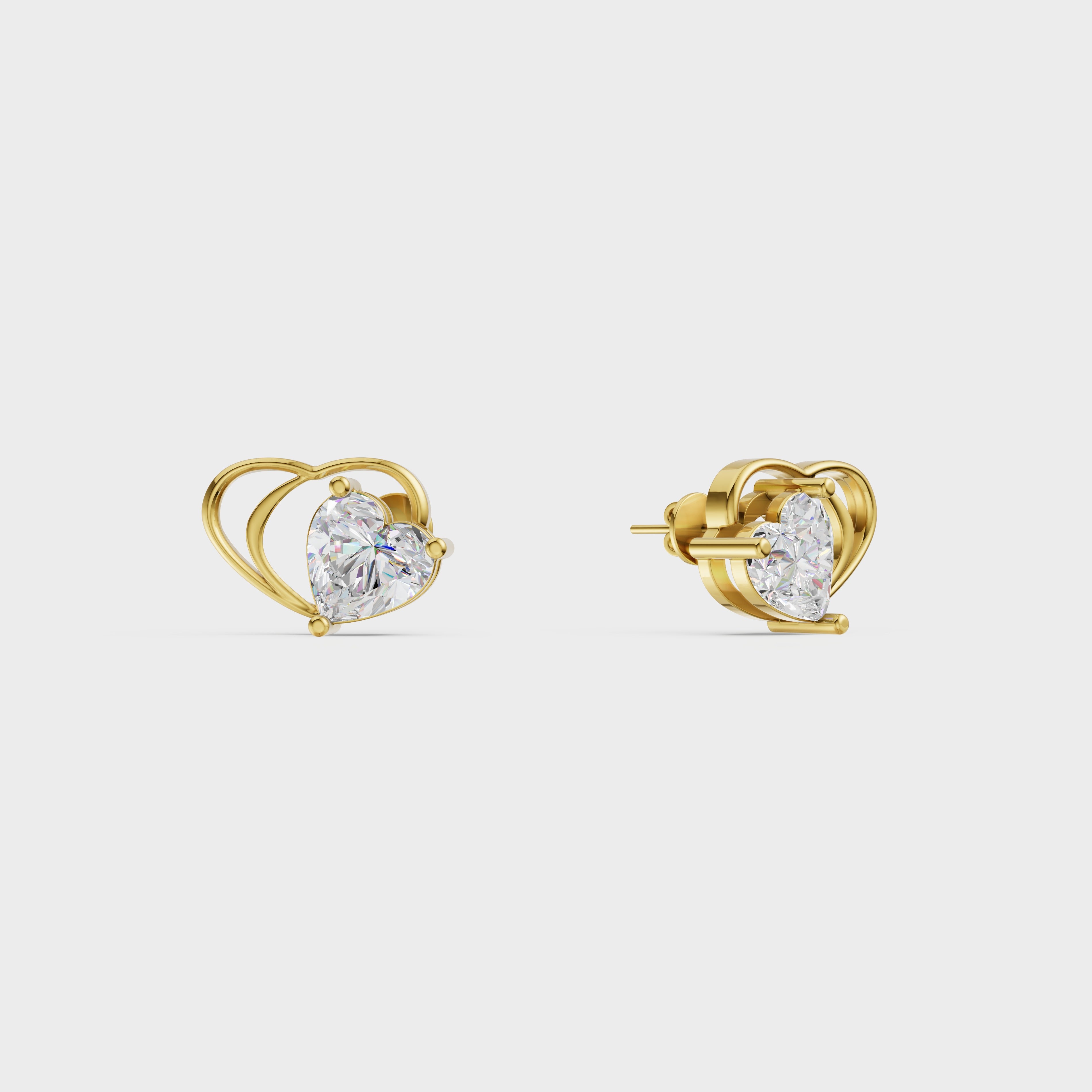 Butterfly Theme Heart Stud Earrings