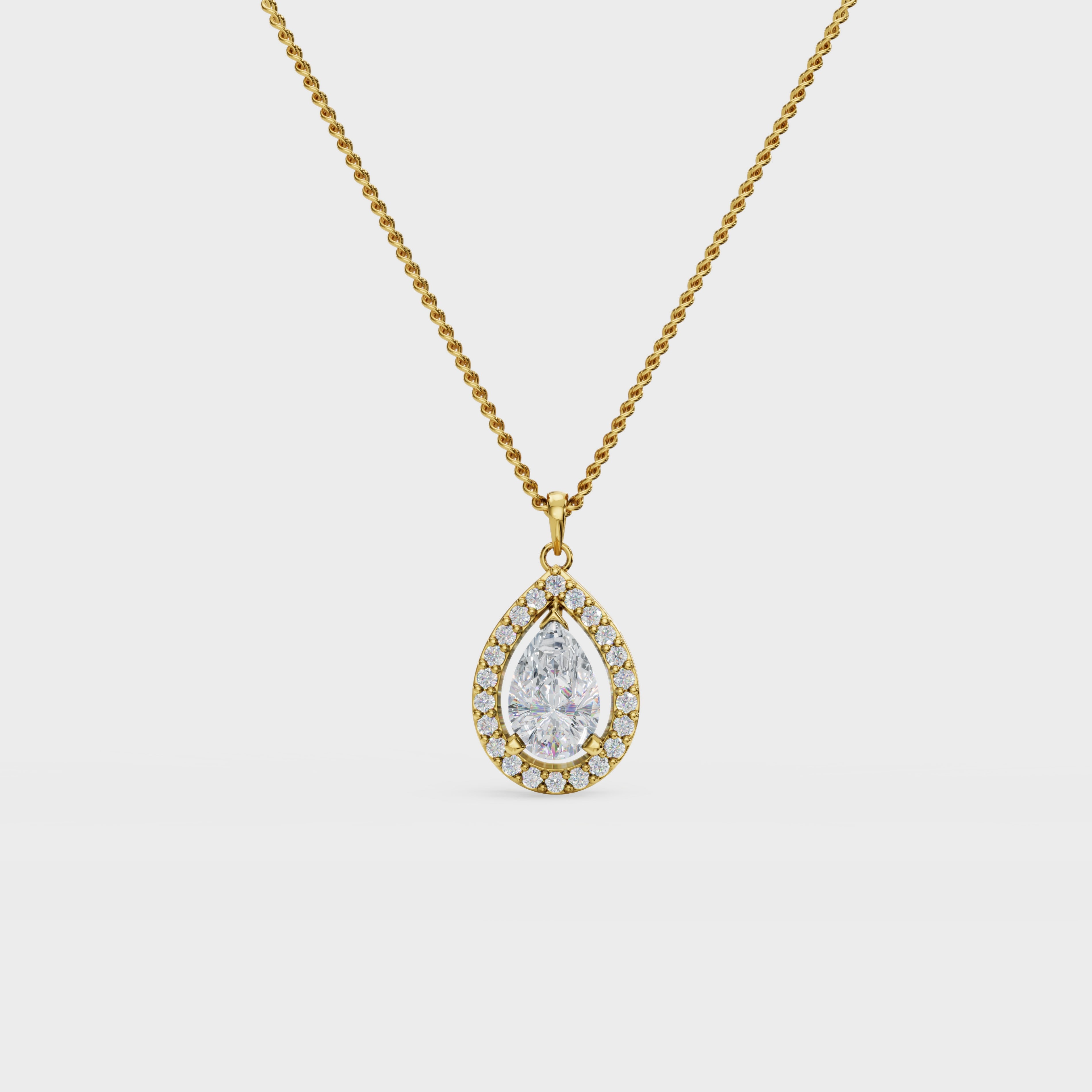 Luminous 1ct Pear Cut Halo diamond pendant