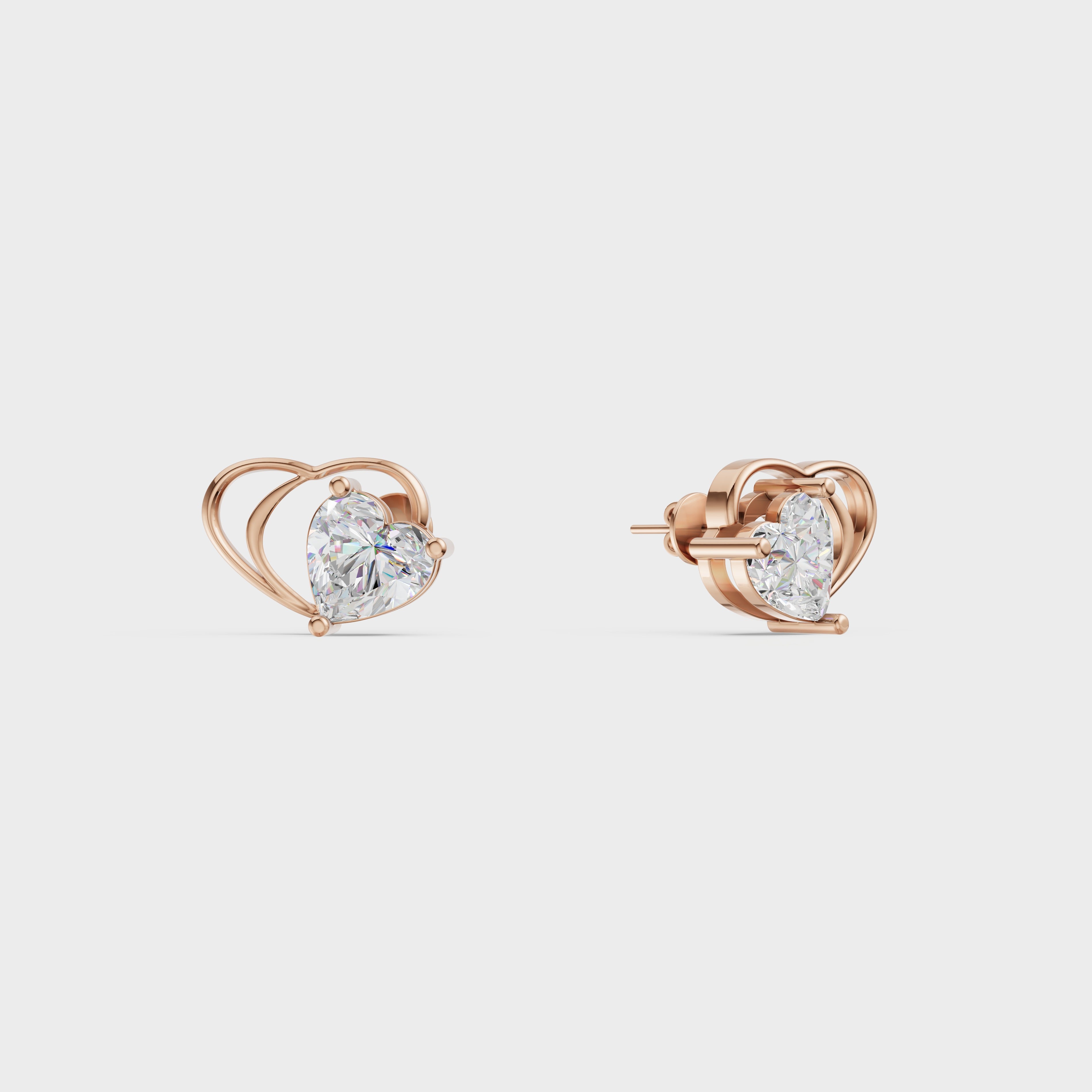 Butterfly Theme Heart Stud Earrings