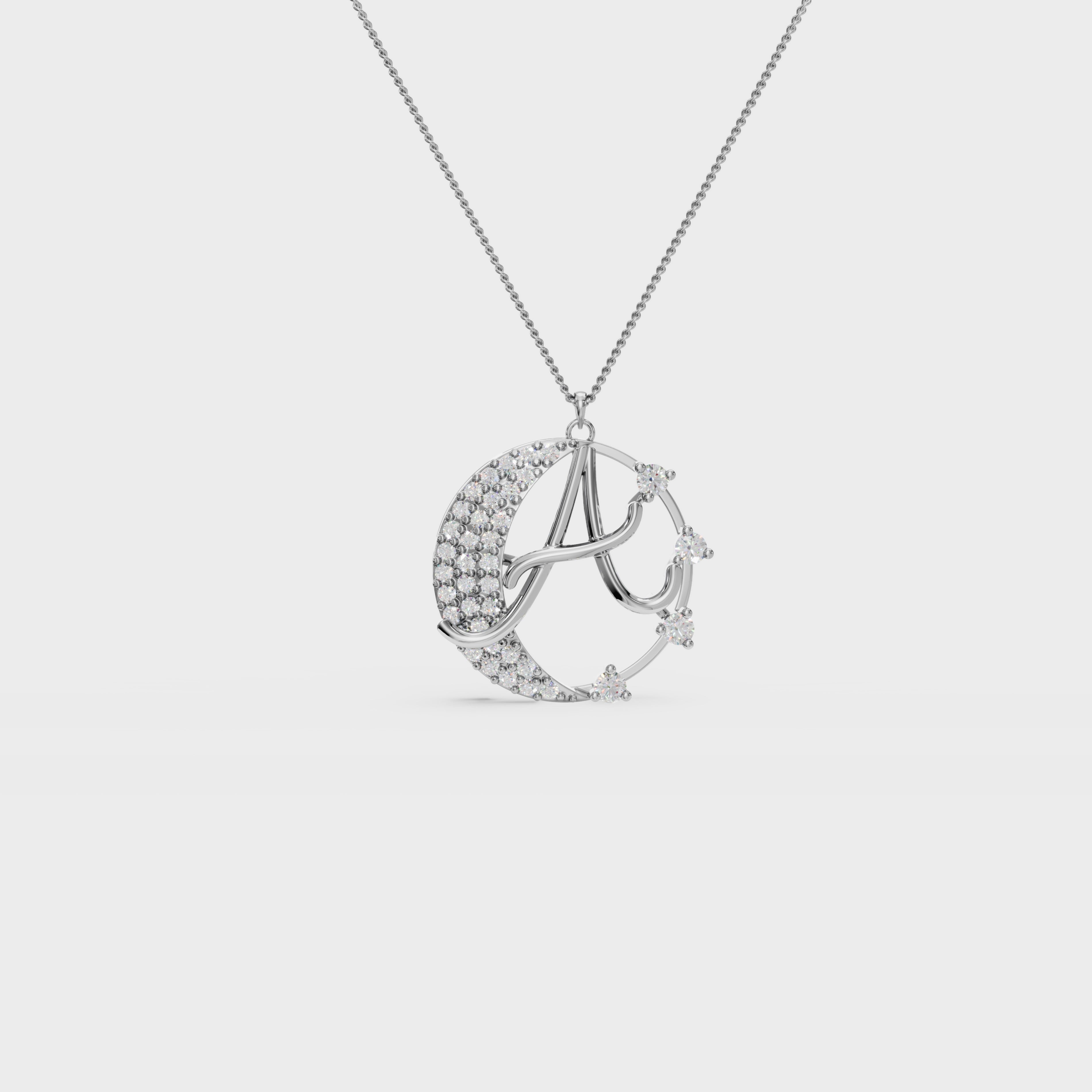 Crescent A Intial Pendant