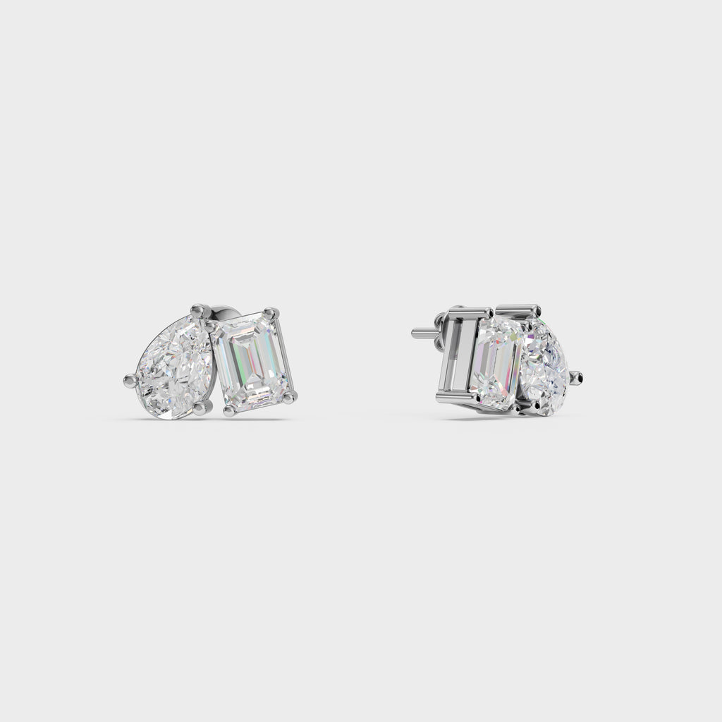 Emerald & Pear Diamond Stud