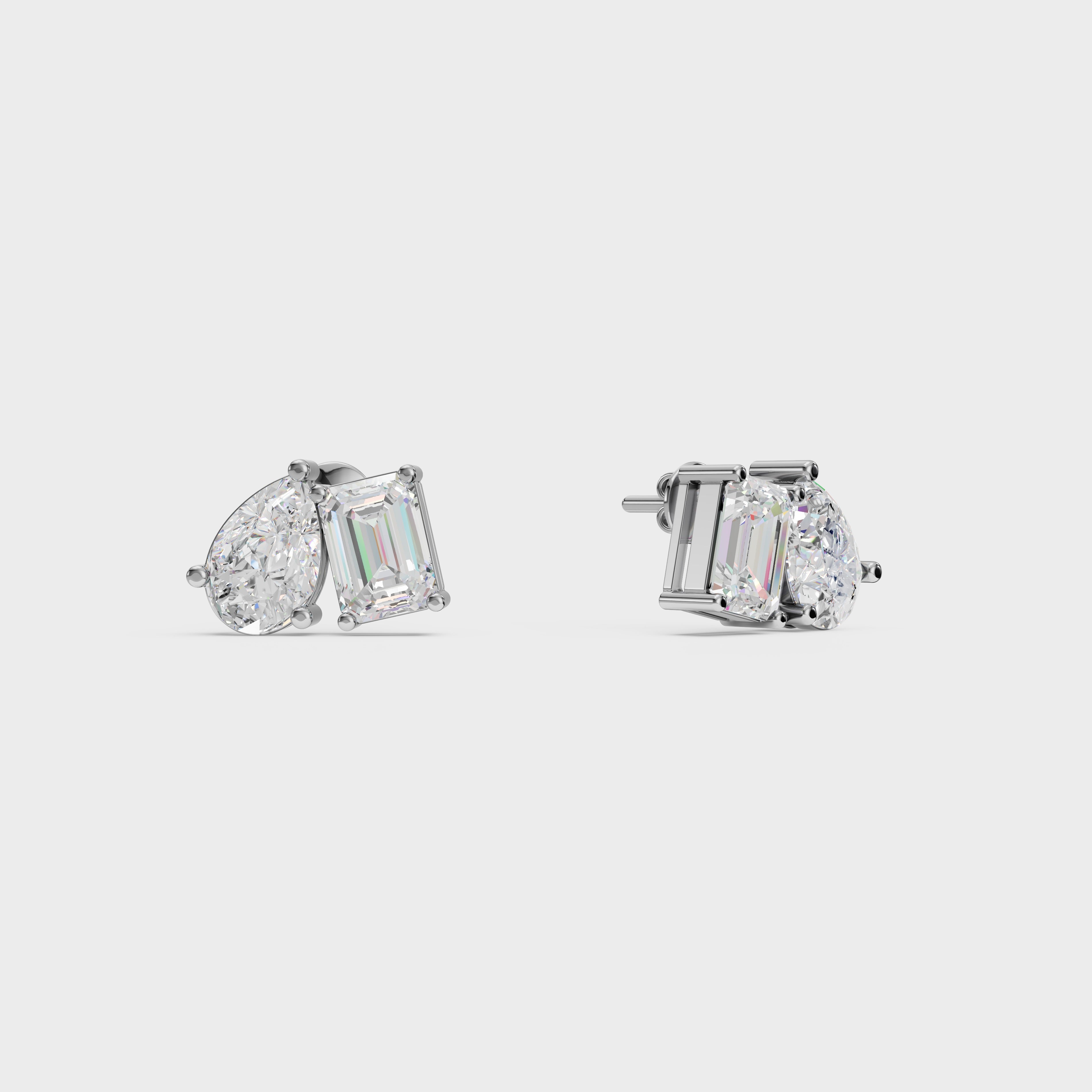 Emerald & Pear Diamond Stud