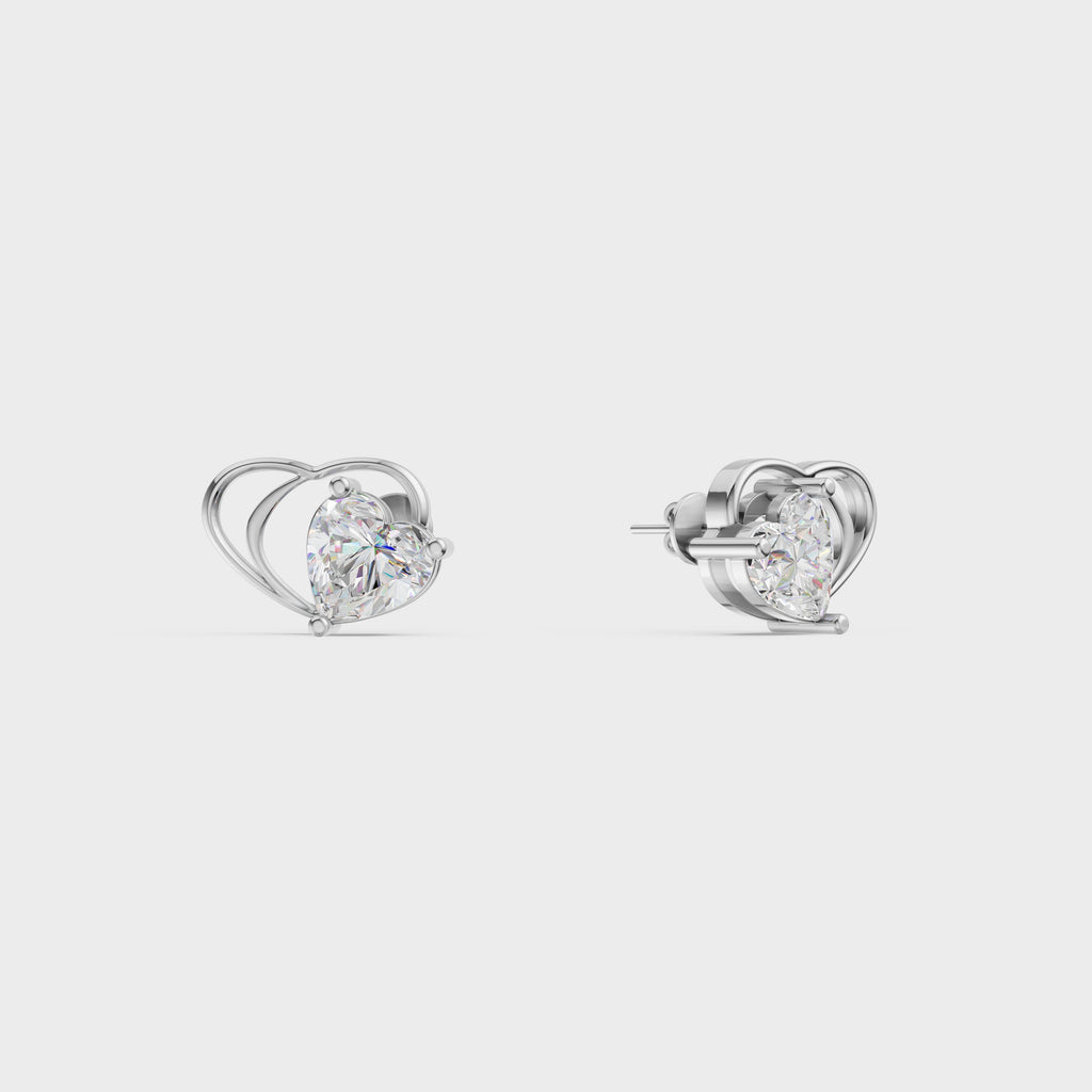 Butterfly Theme Heart Stud Earrings
