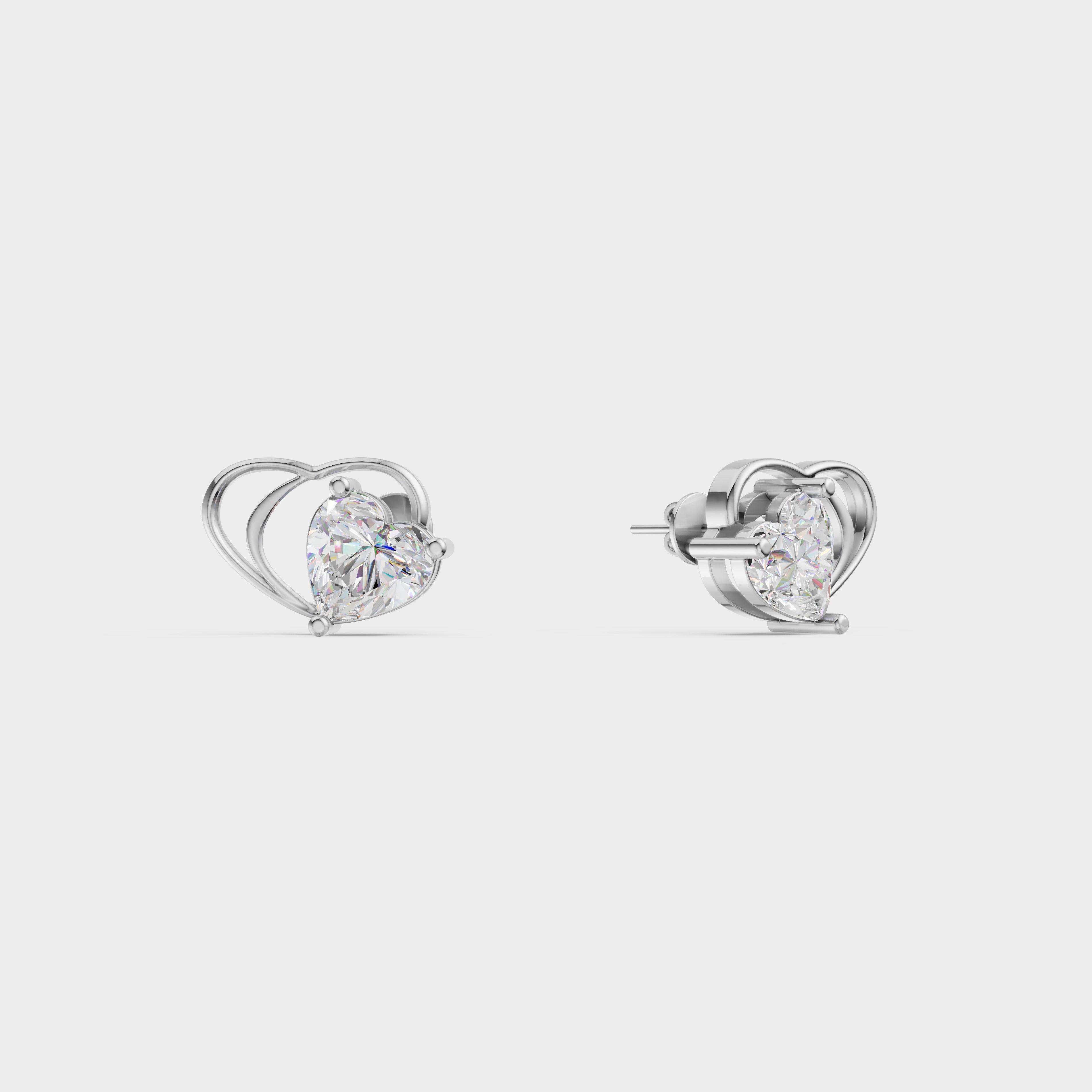Butterfly Theme Heart Stud Earrings