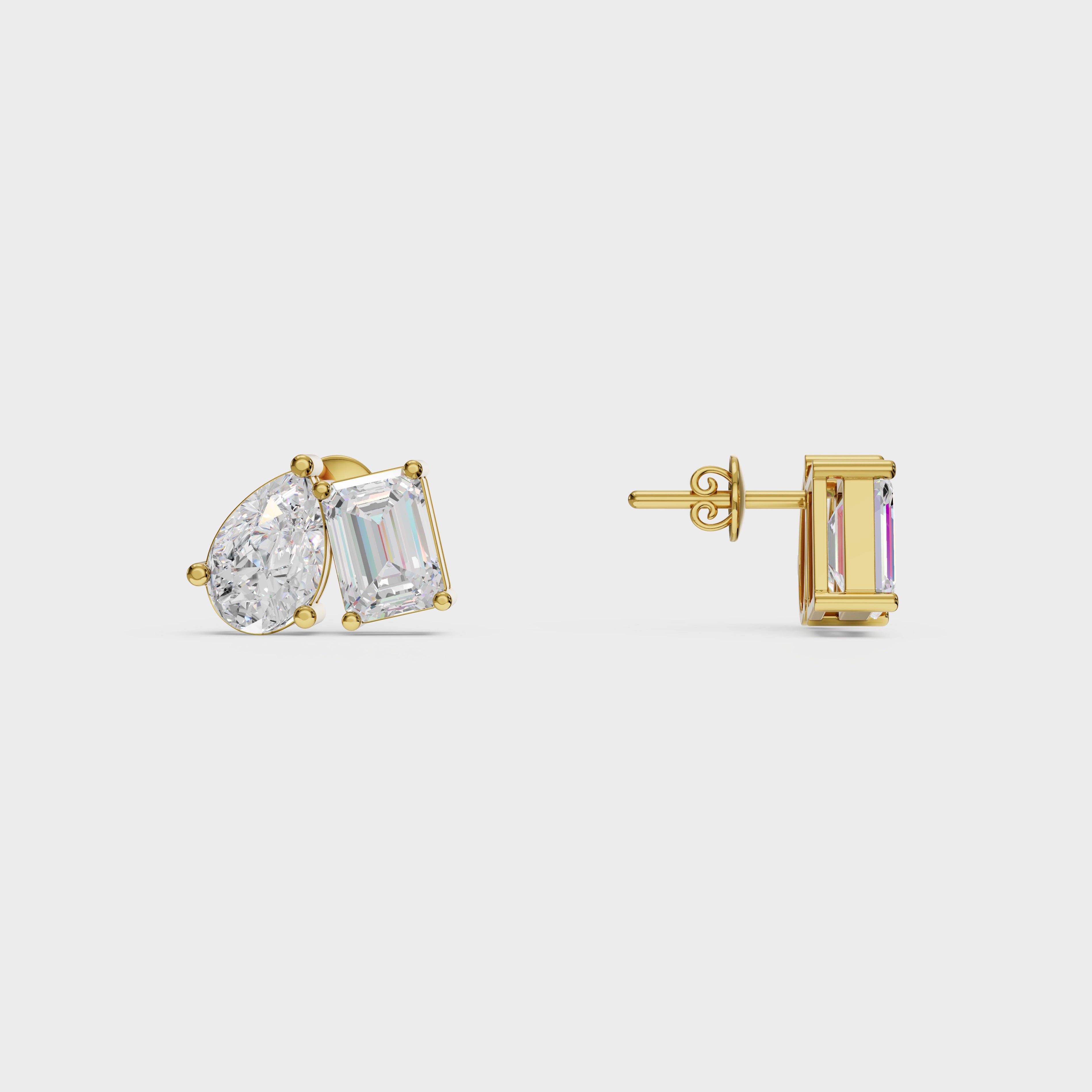 Emerald & Pear Diamond Stud
