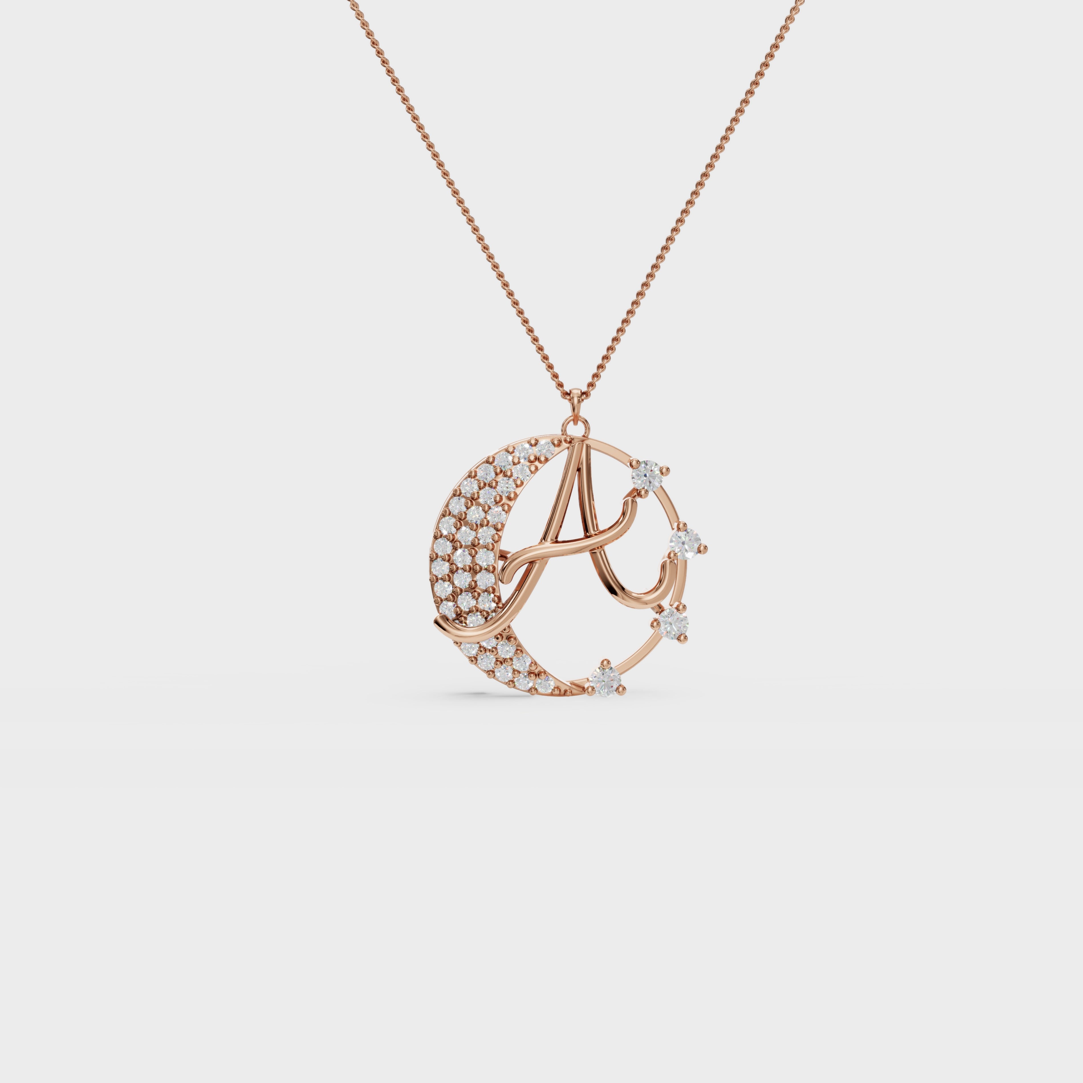 Crescent A Intial Pendant
