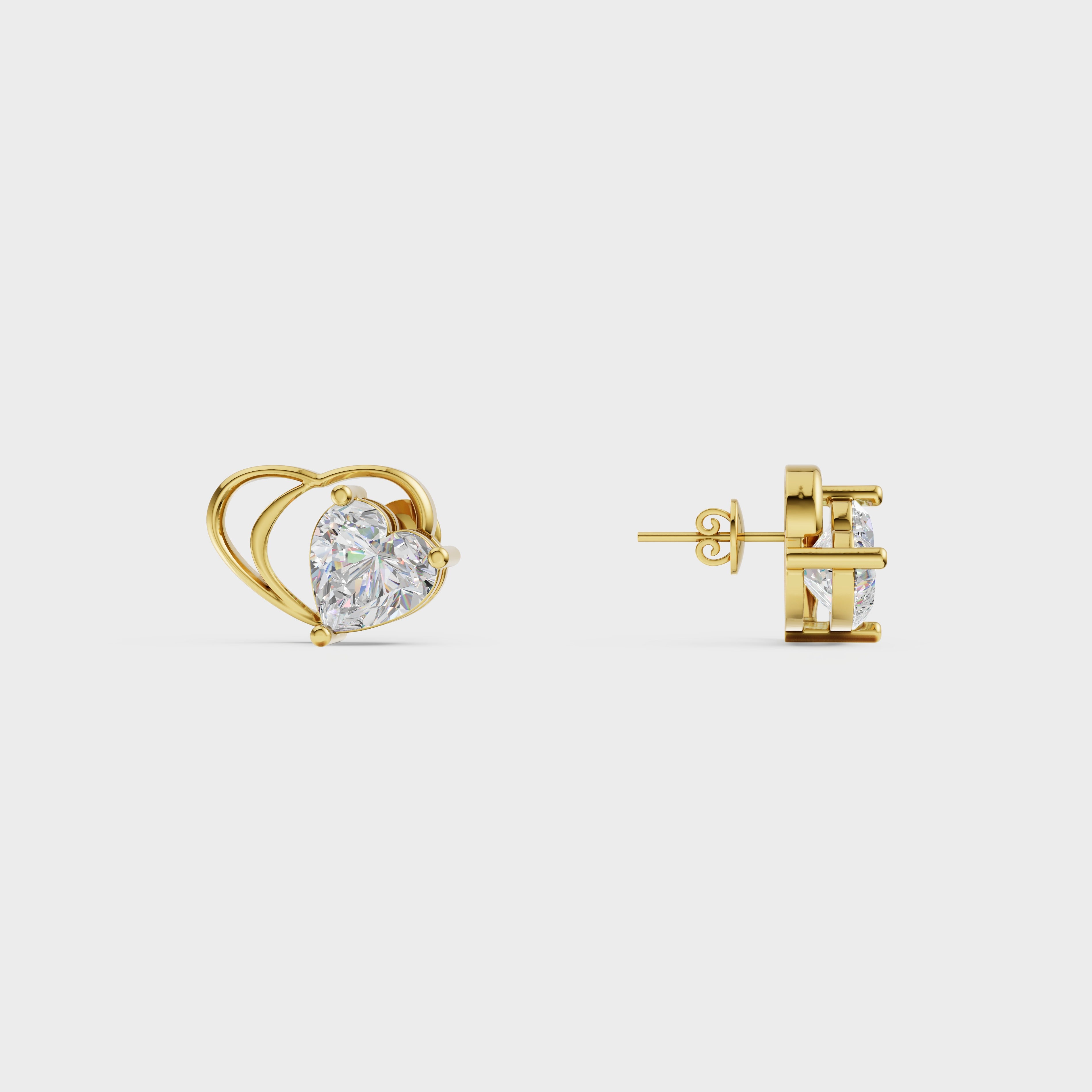 Butterfly Theme Heart Stud Earrings