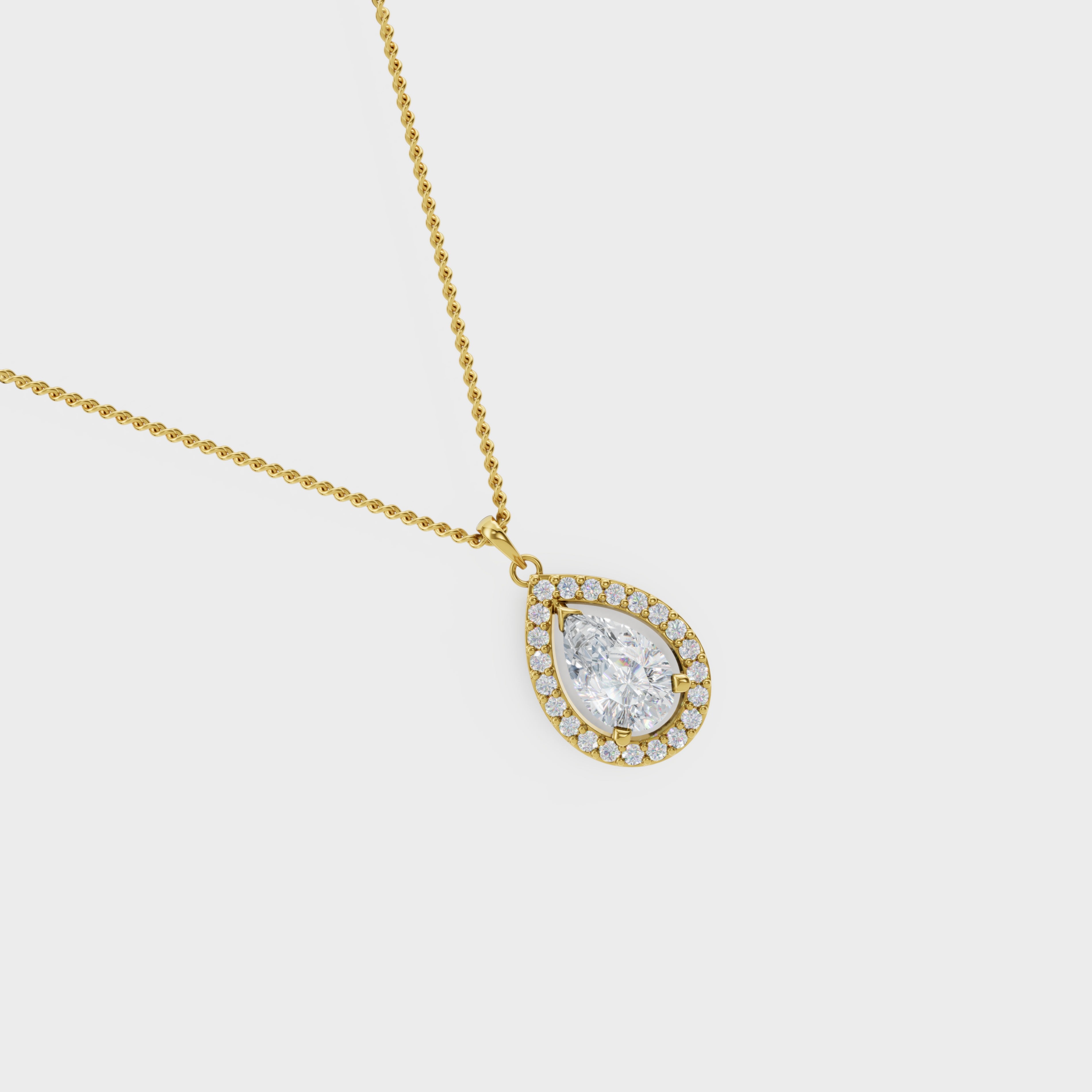 Luminous 1ct Pear Cut Halo diamond pendant