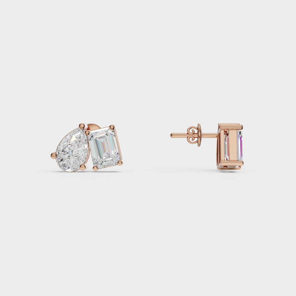 Emerald & Pear Diamond Stud