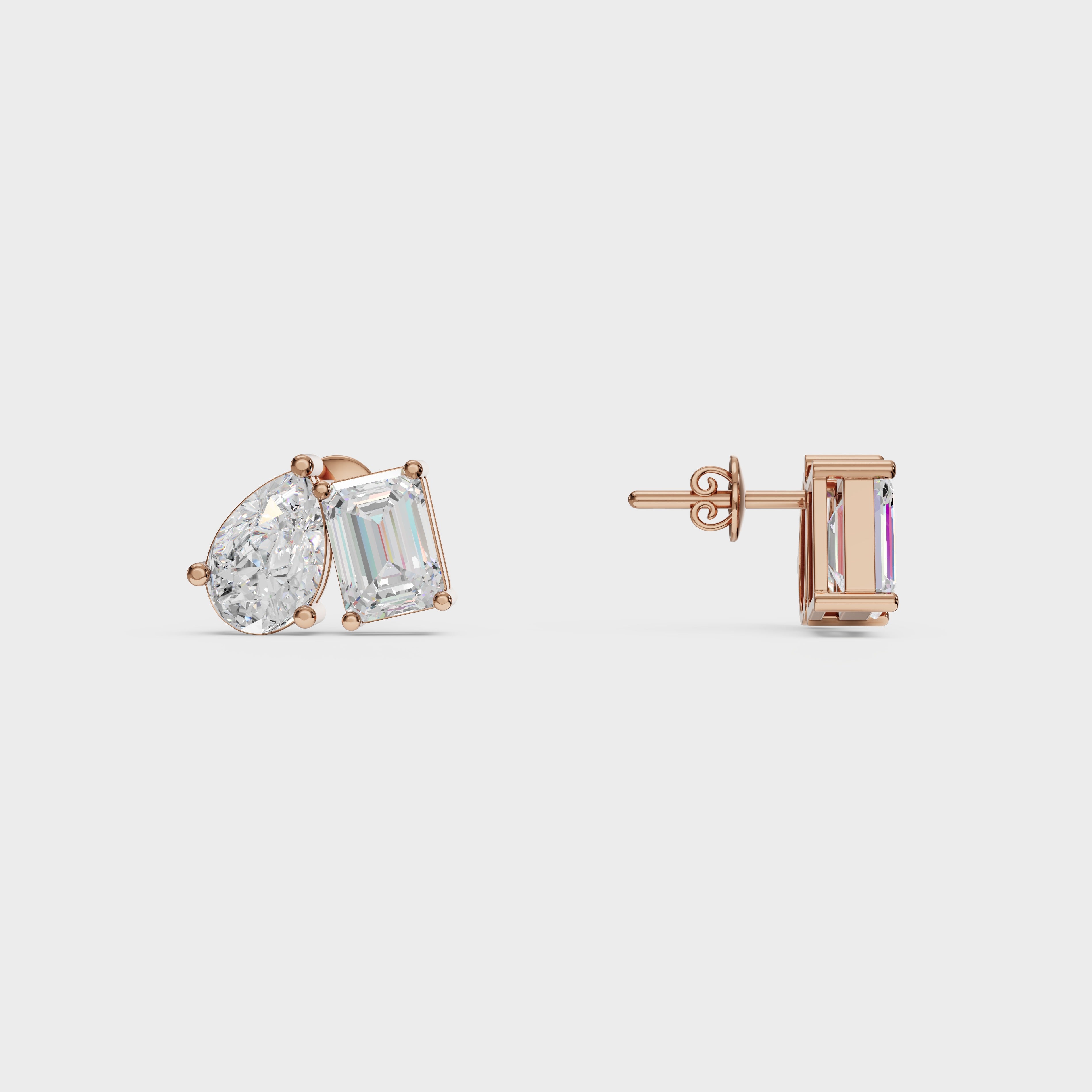 Emerald & Pear Diamond Stud