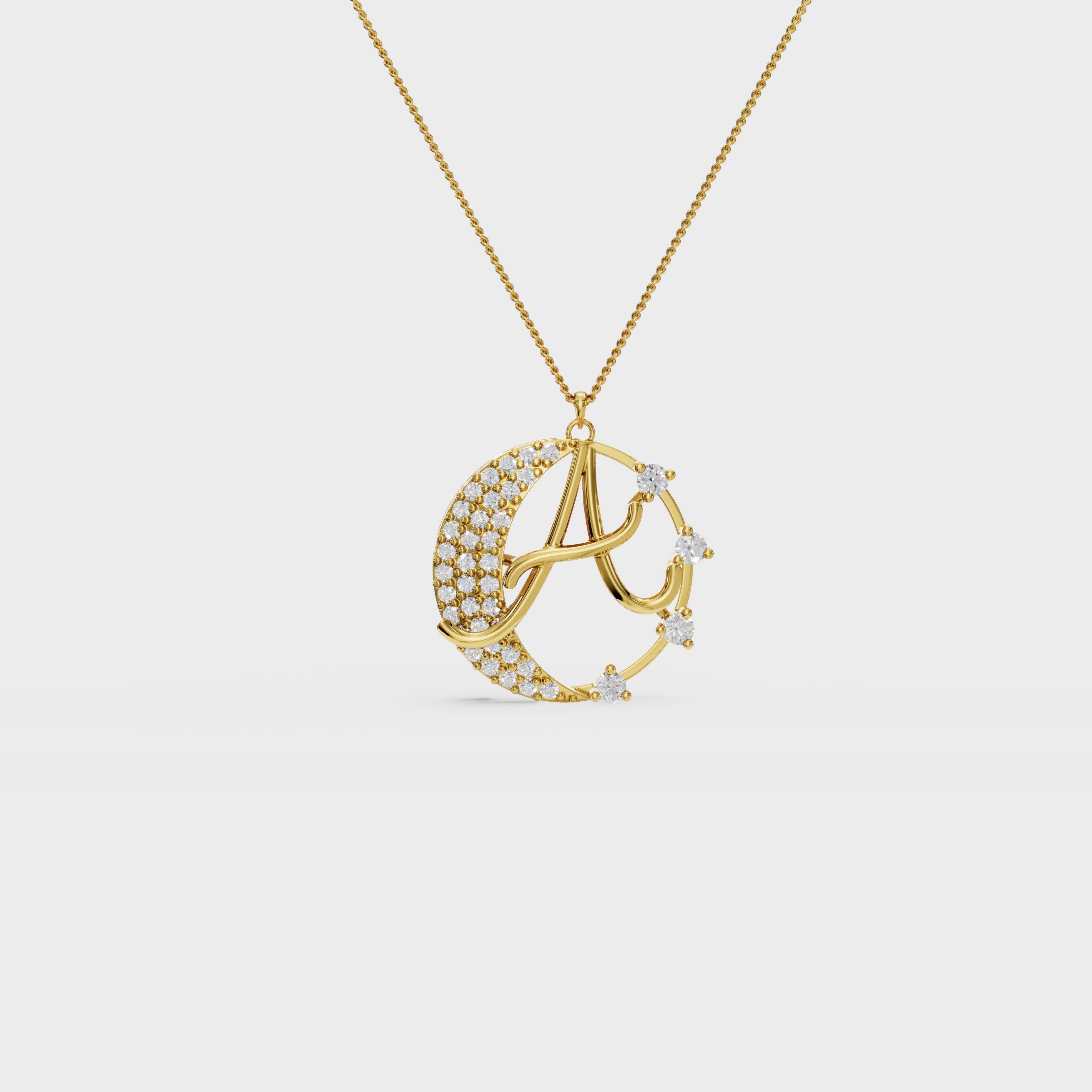 Crescent A Intial Pendant