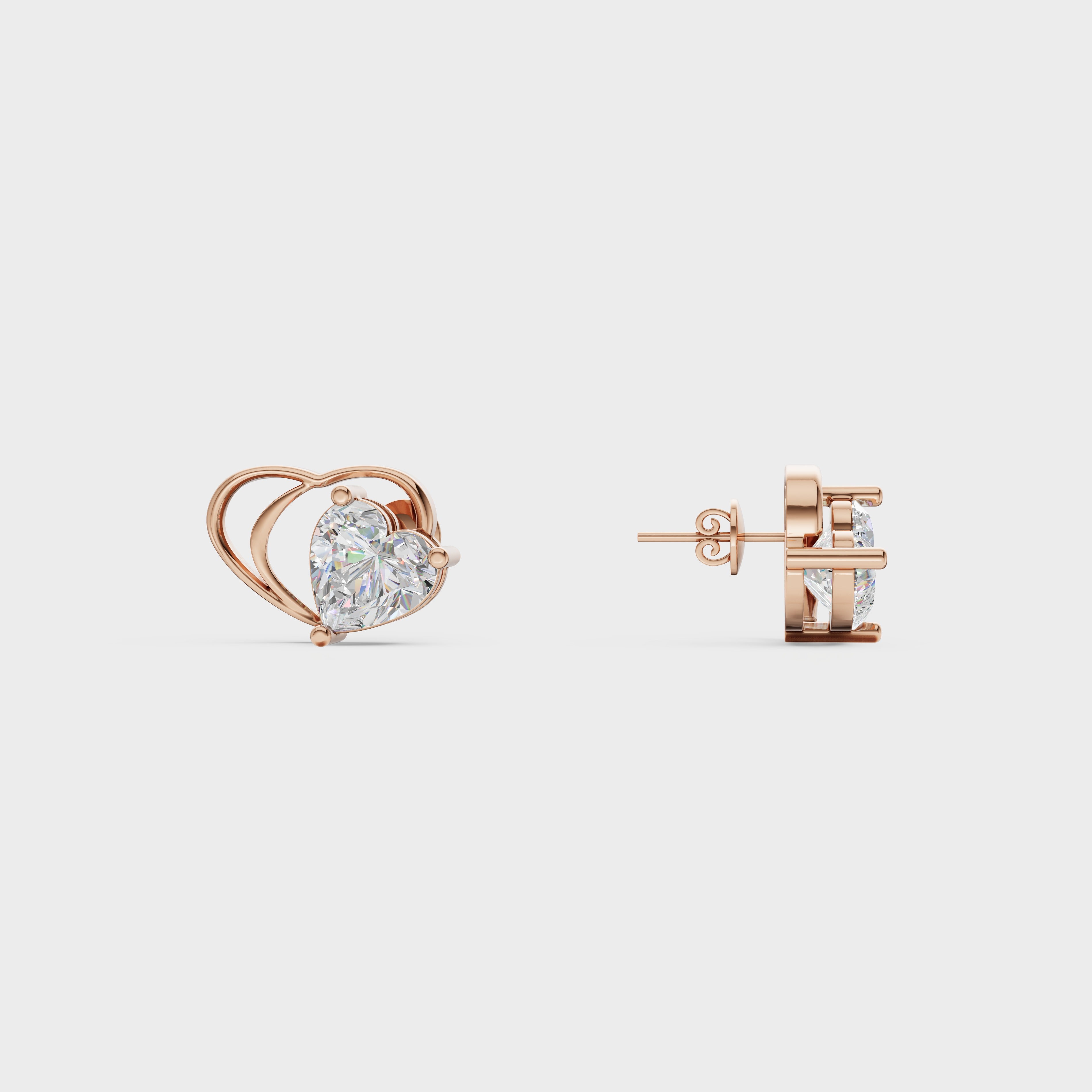 Butterfly Theme Heart Stud Earrings