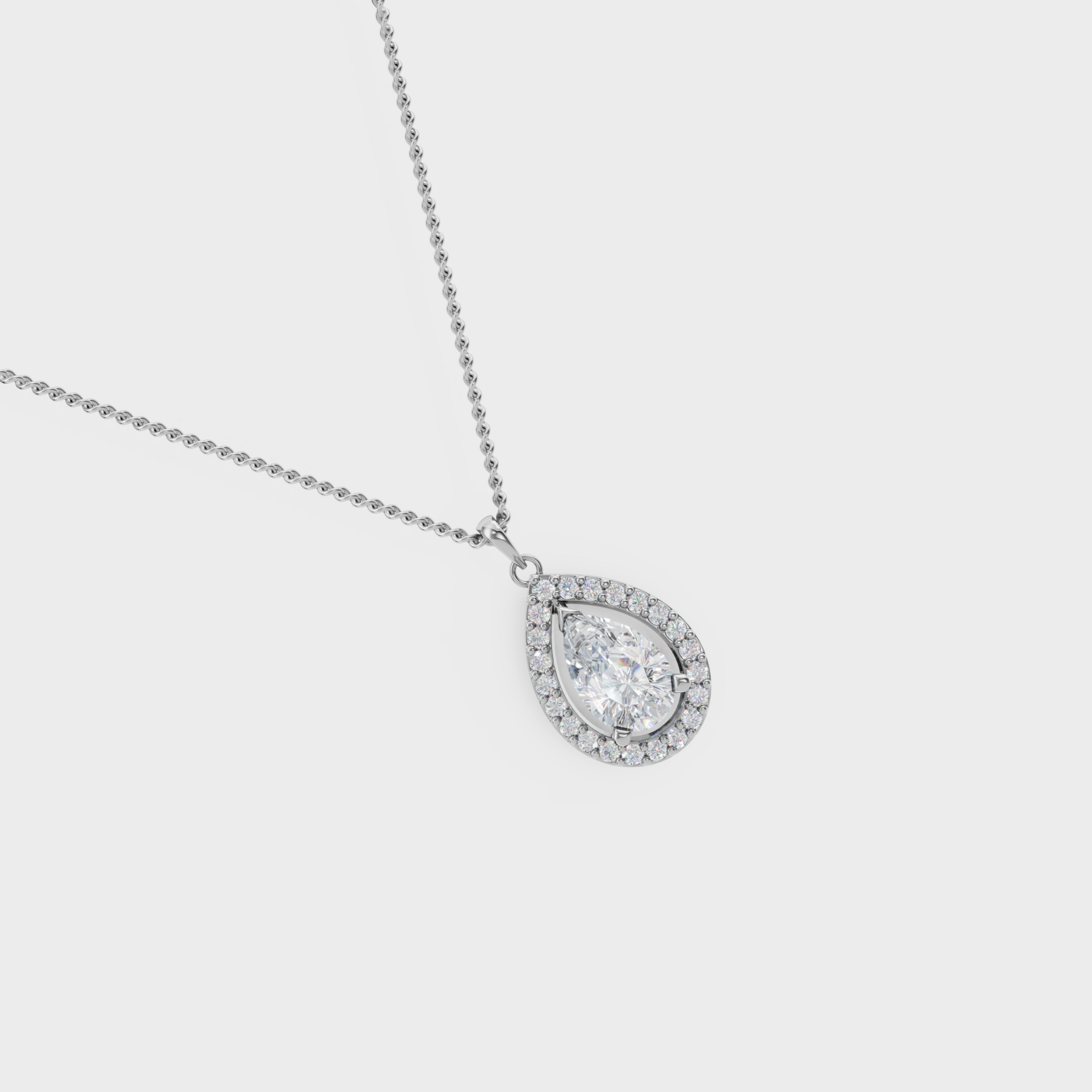 Luminous 1ct Pear Cut Halo diamond pendant