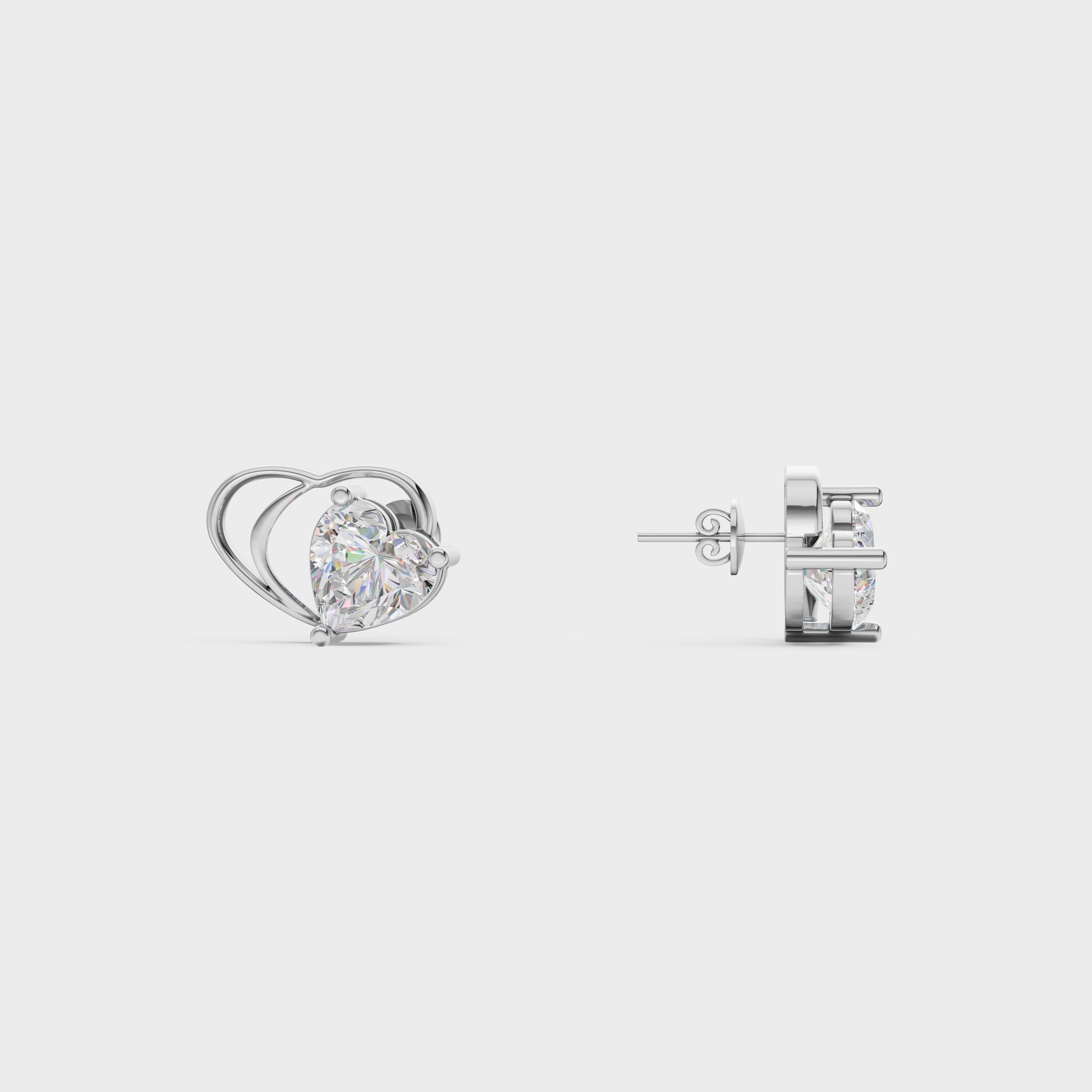 Butterfly Theme Heart Stud Earrings