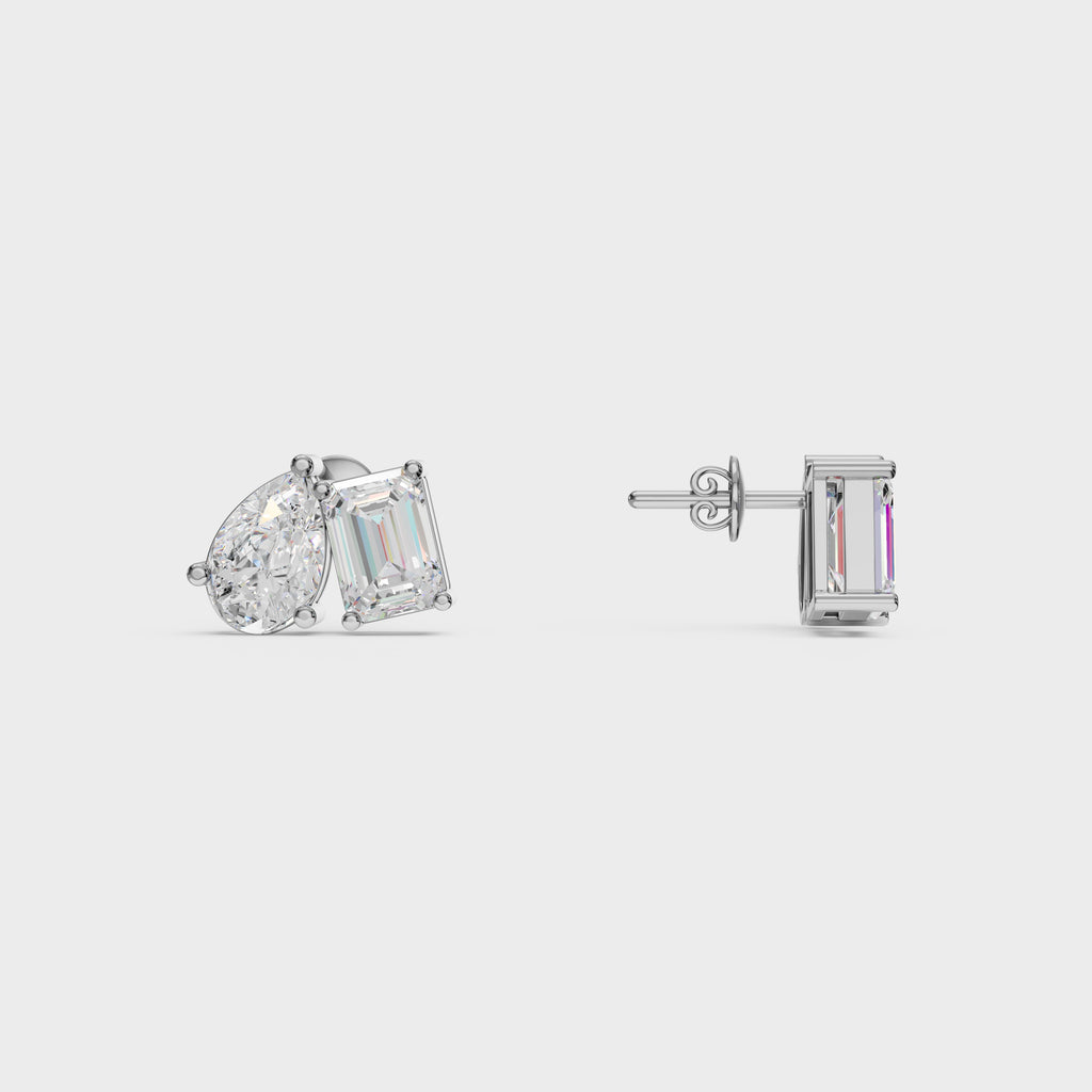 Emerald & Pear Diamond Stud
