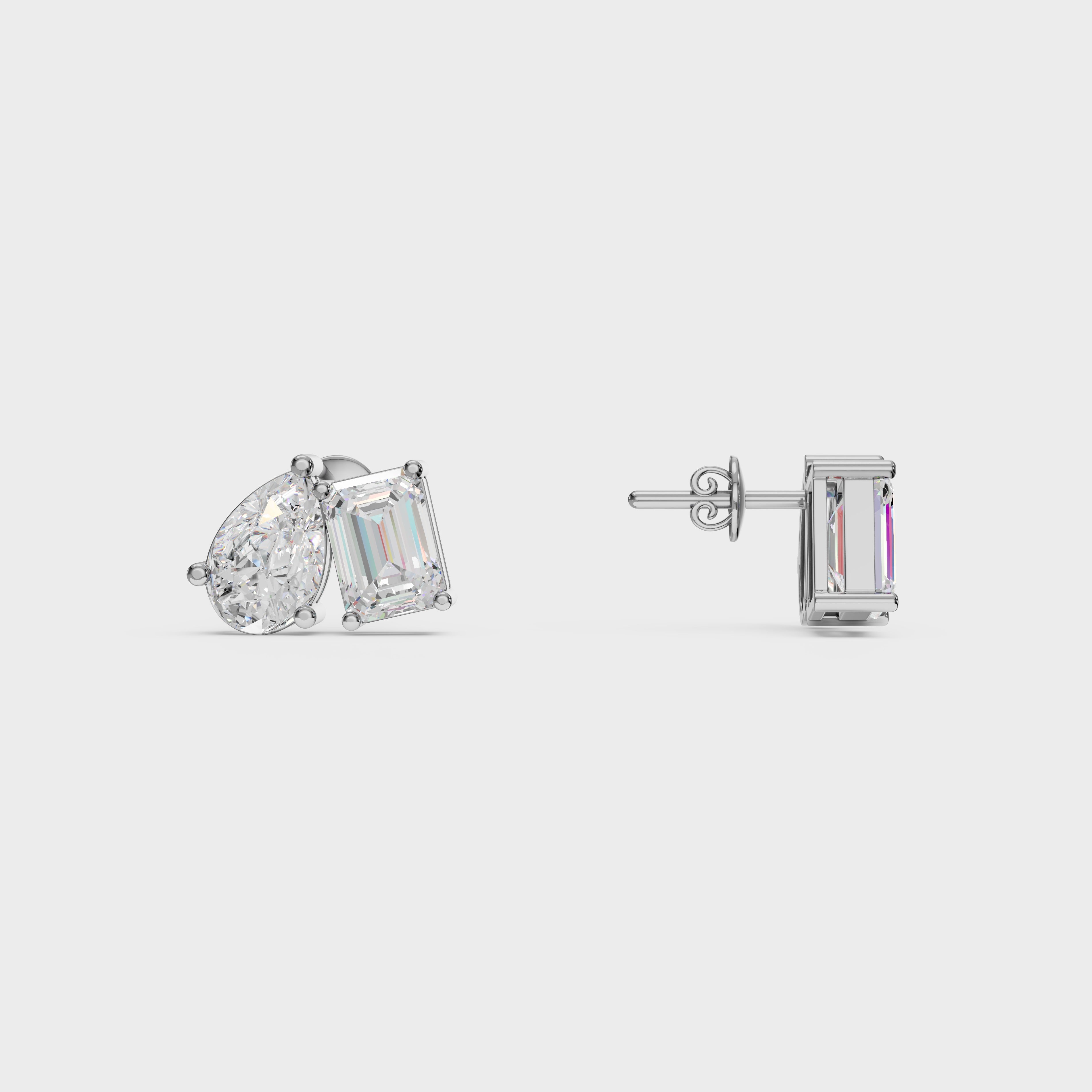 Emerald & Pear Diamond Stud