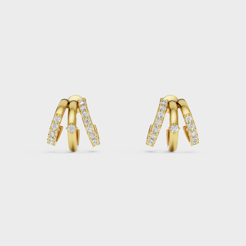 Triple Row Diamond Huggie Earrings