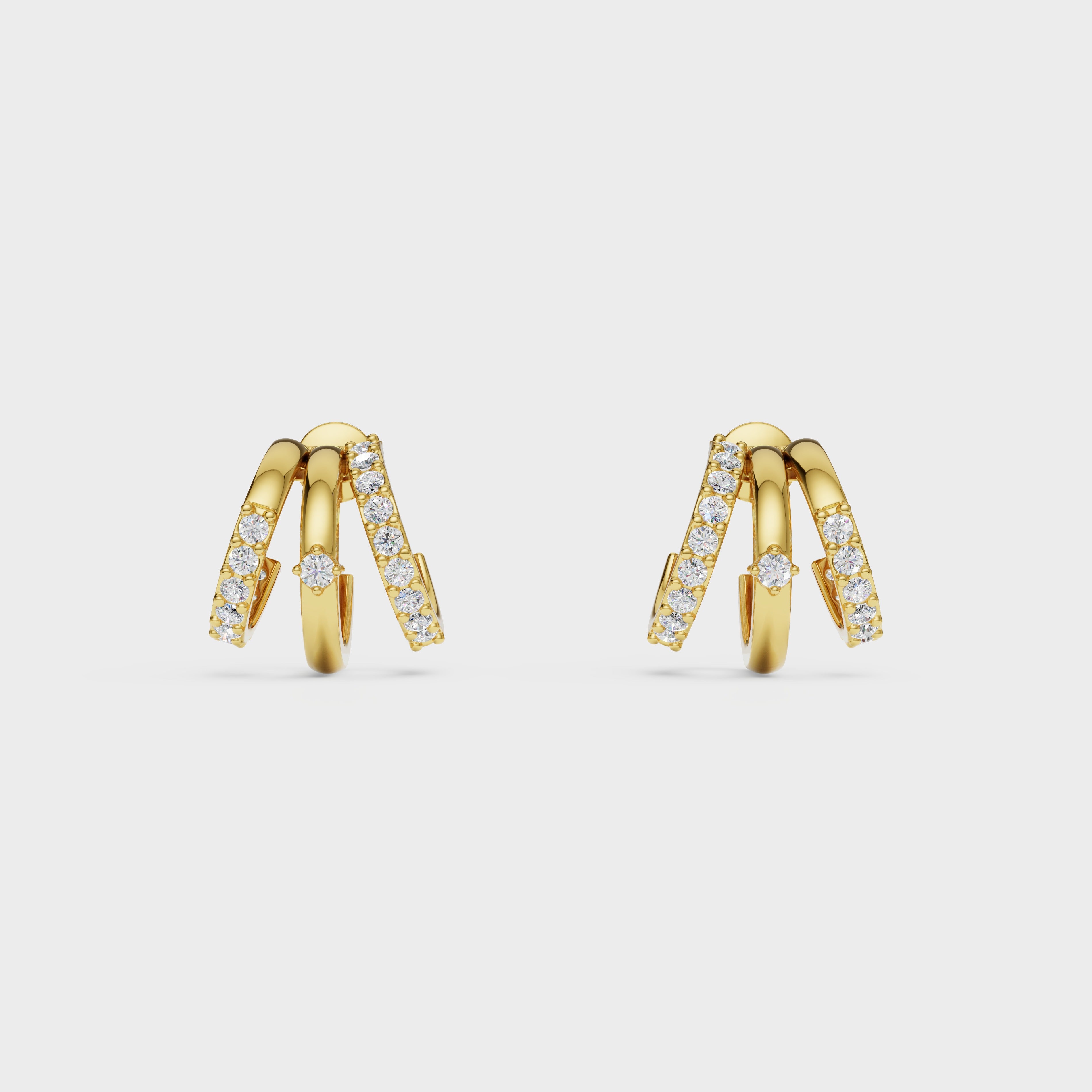 Triple Row Diamond Huggie Earrings
