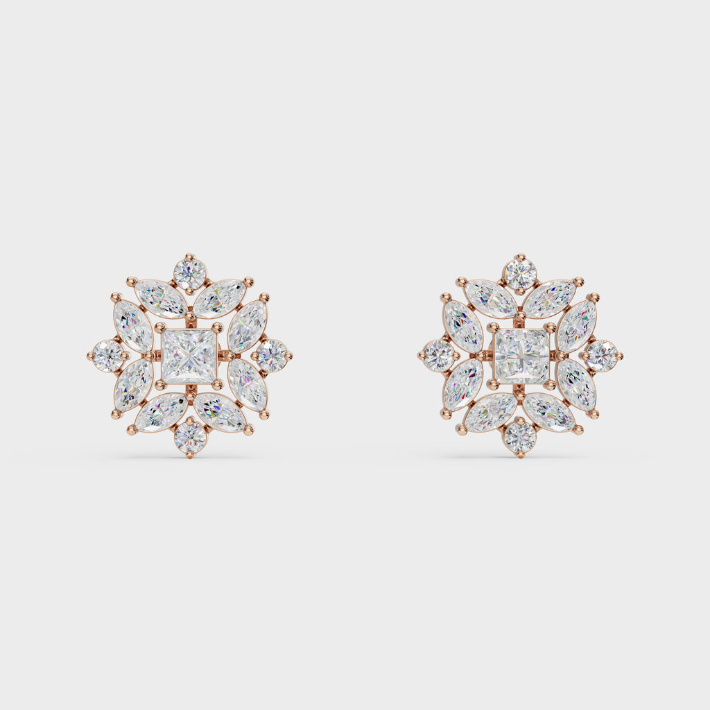 Floral Diamond Stud Earrings