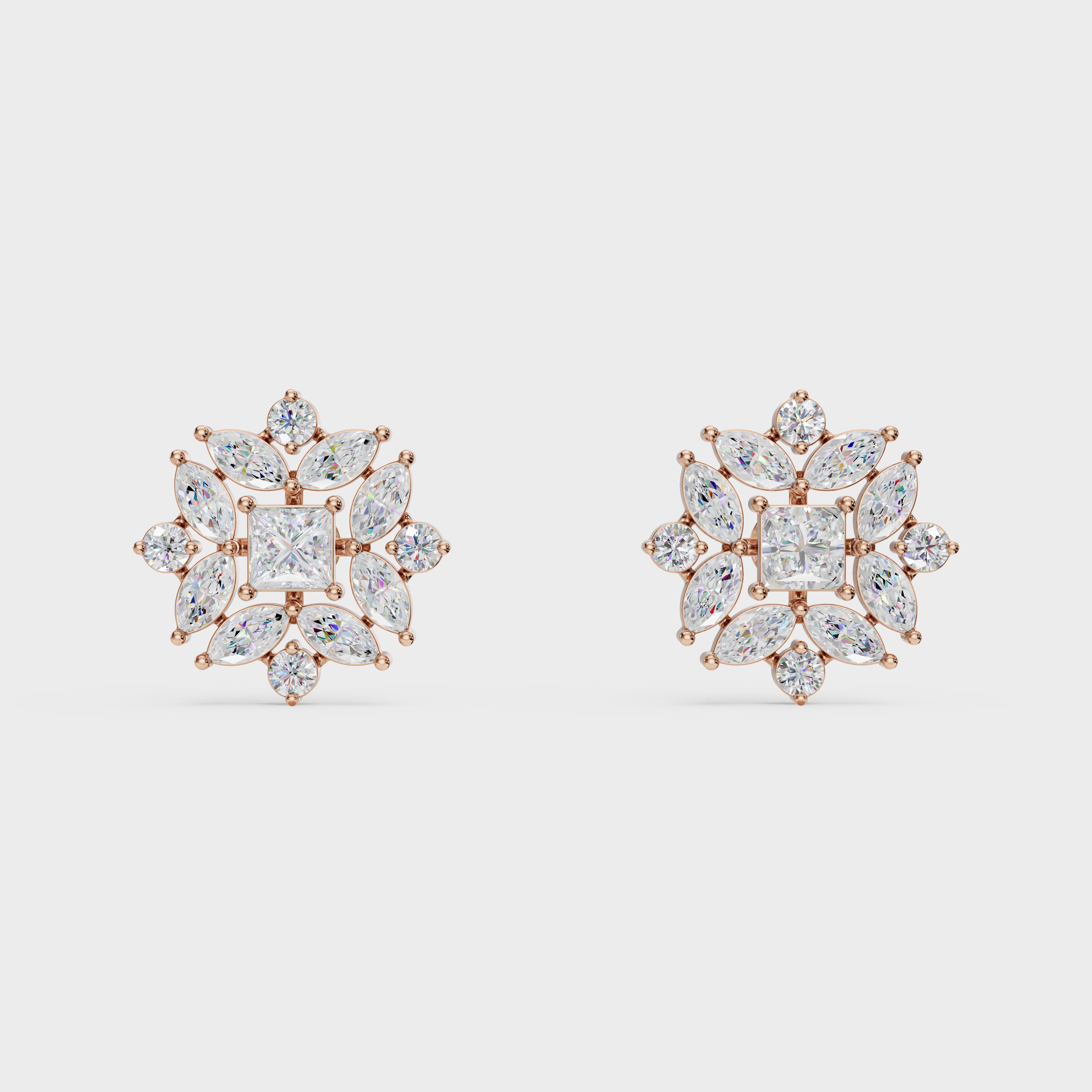 Floral Diamond Stud Earrings