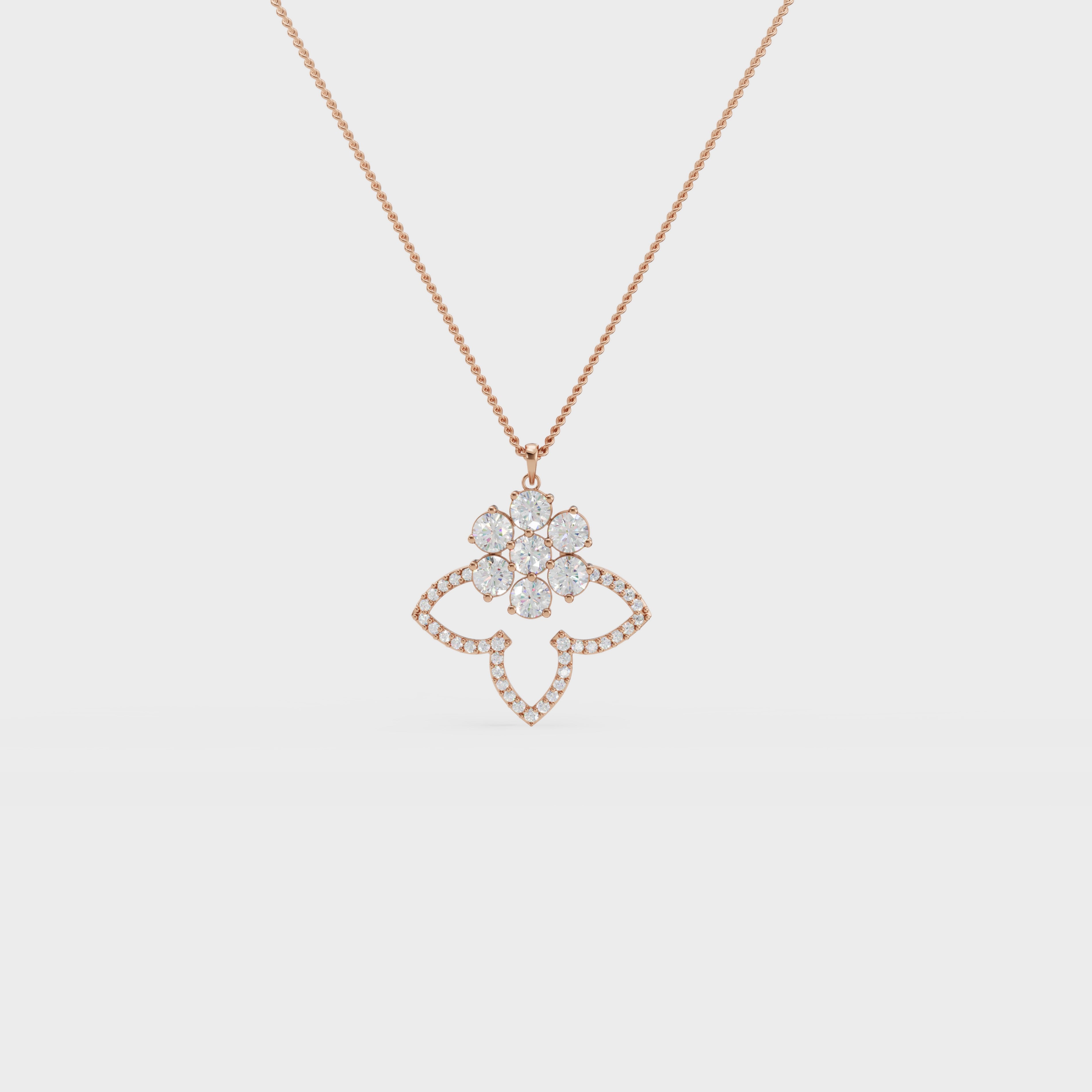 Three Petals Cluster Diamond Floral Pendant