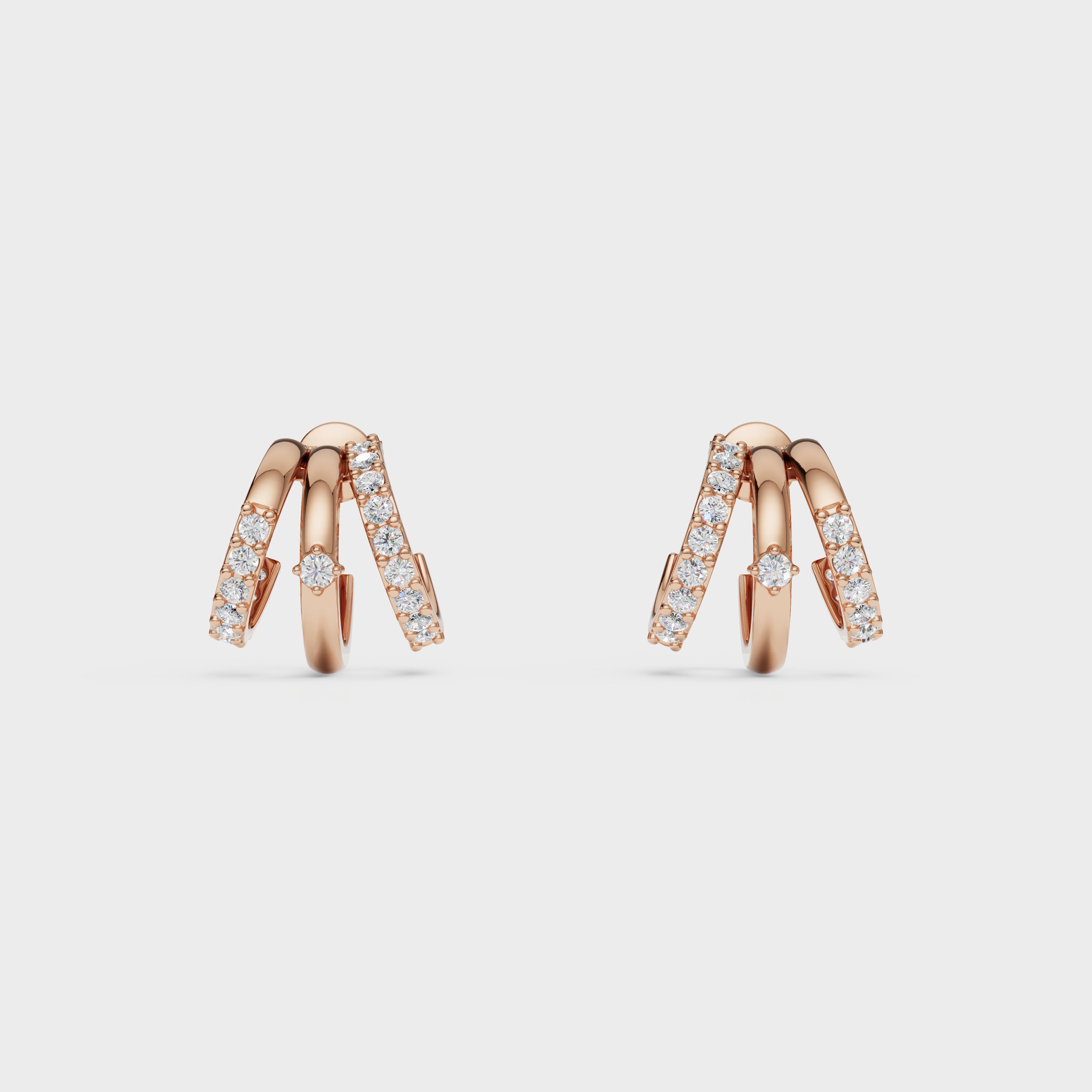 Triple Row Diamond Huggie Earrings