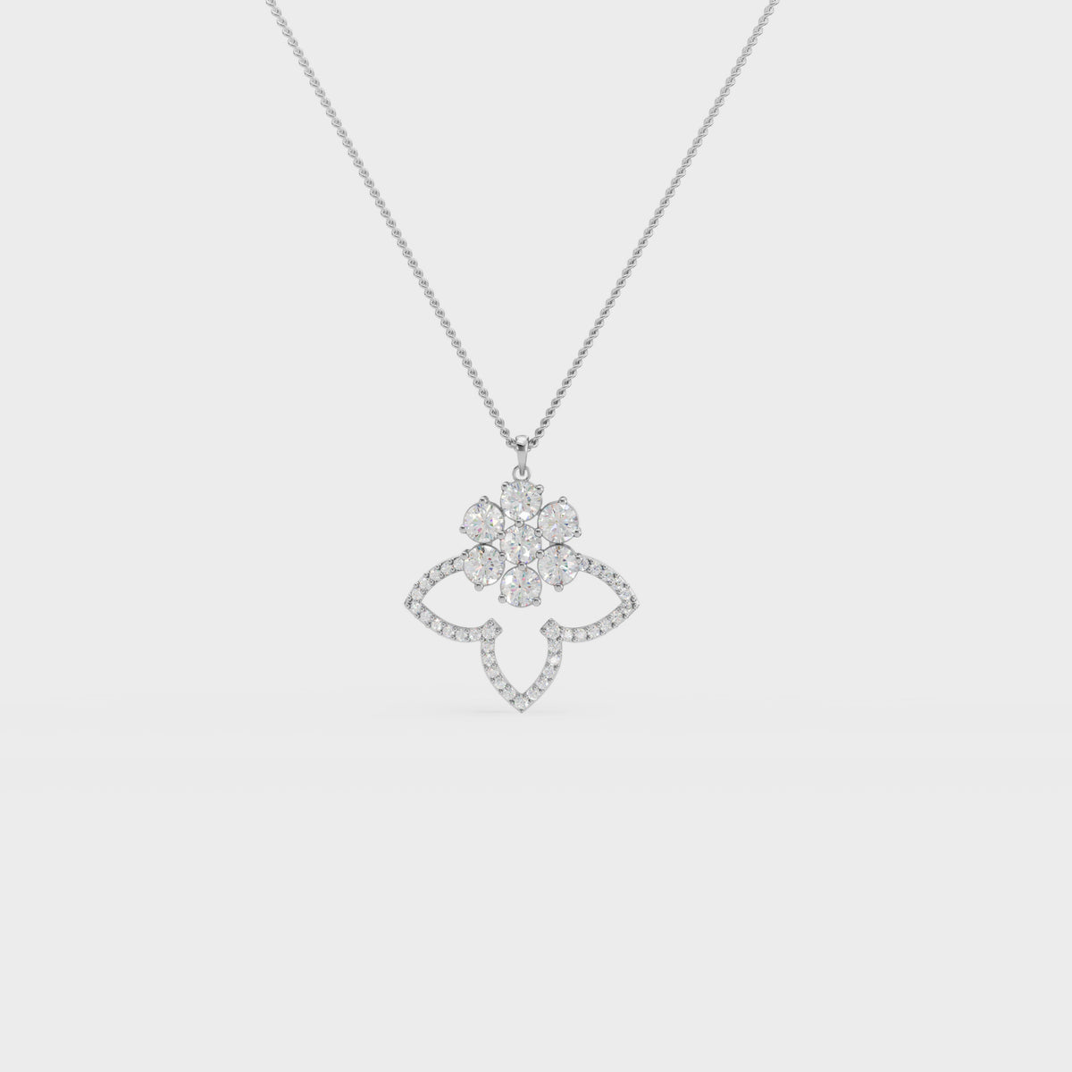 Three Petals Cluster Diamond Floral Pendant