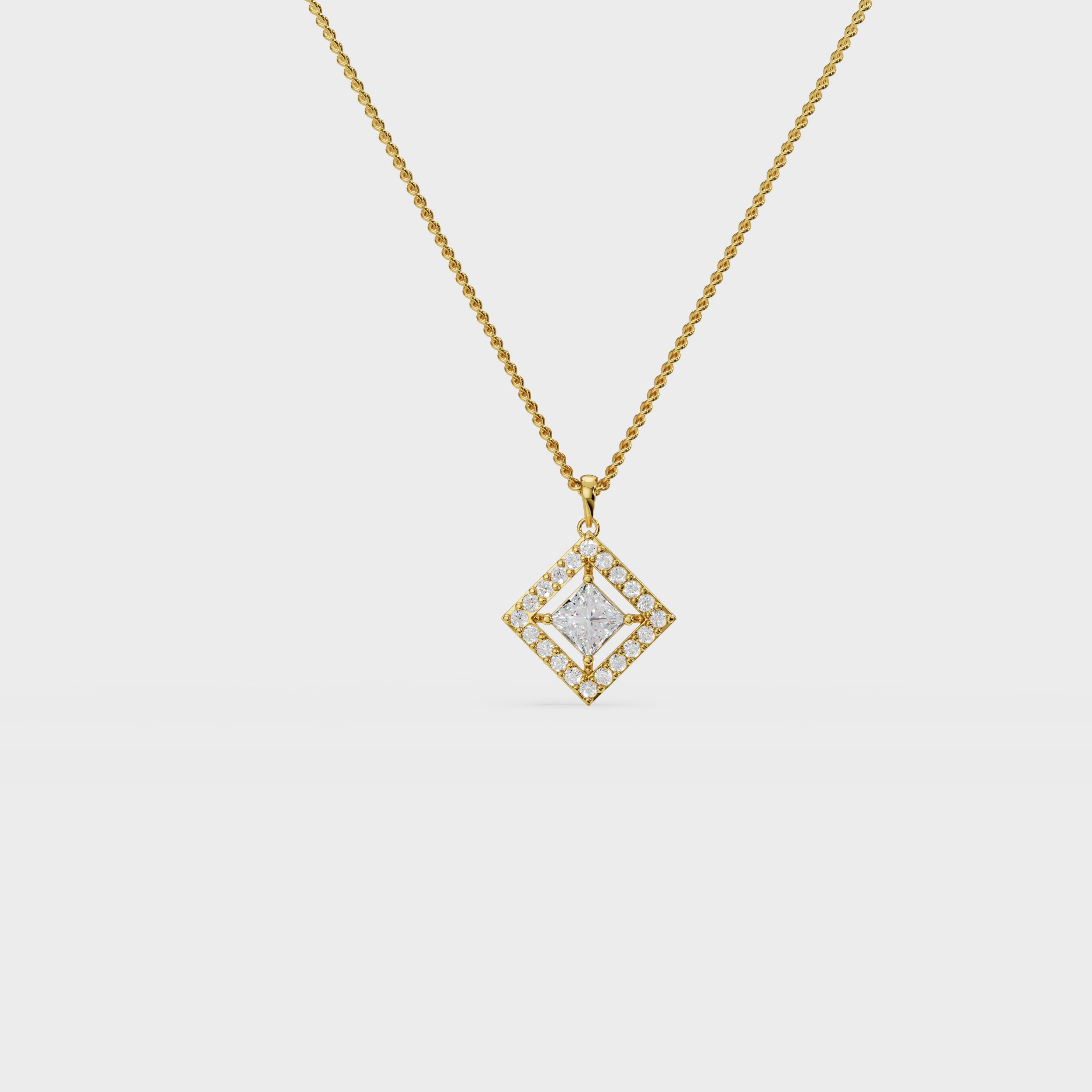 Square Halo princess diamond Pendant