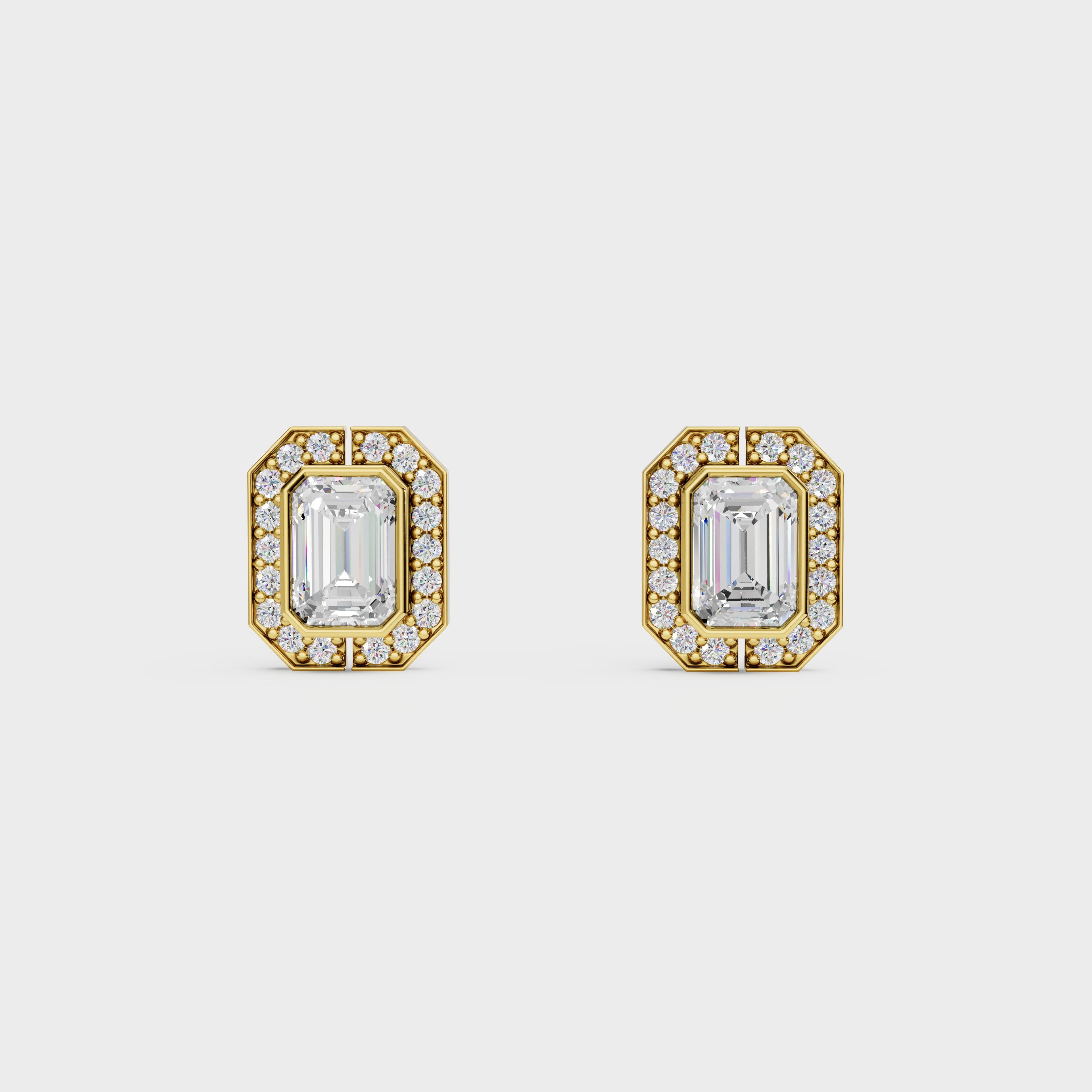 Emerald Cut Halo Stud Earrings