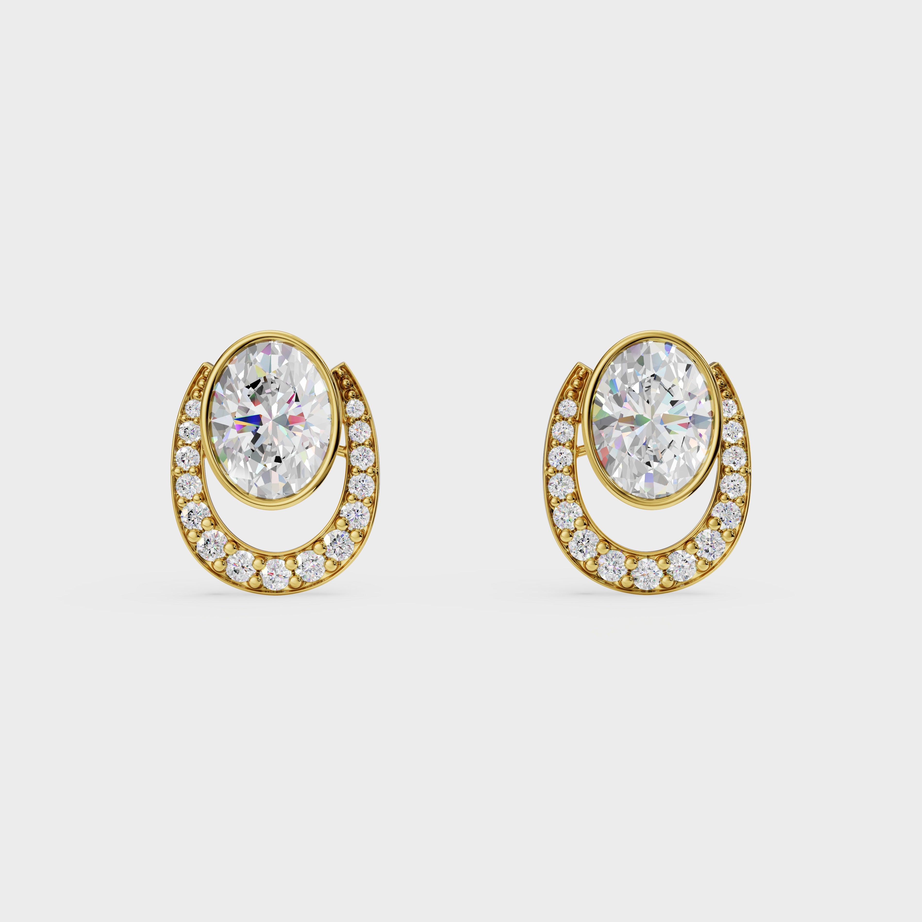 Oval & Pave Crescent Stud Earrings