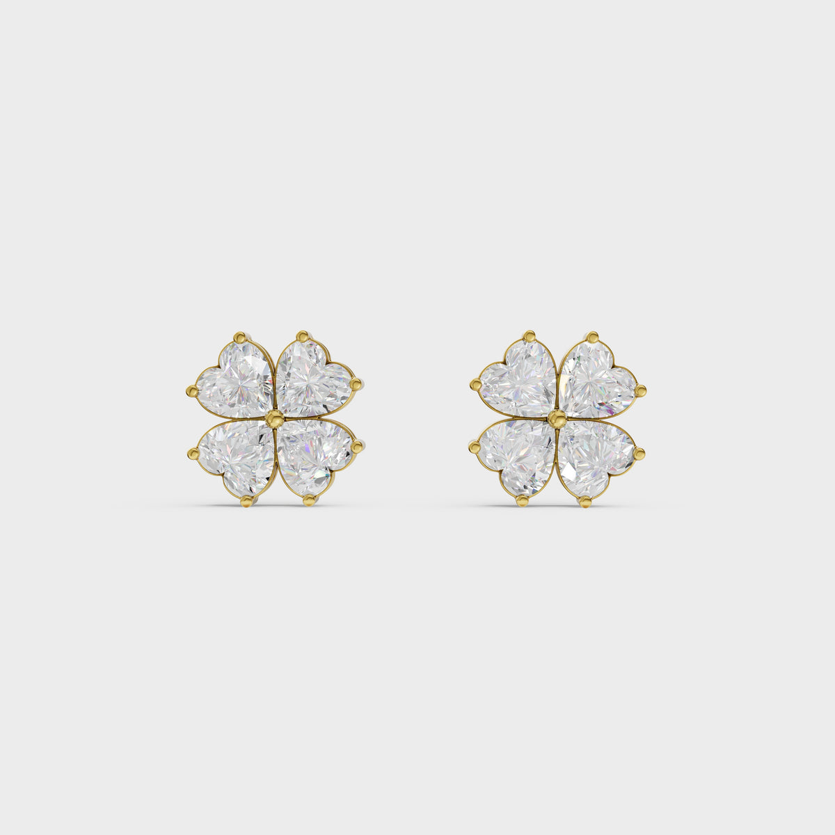 Heart Cut Diamond Floral Stud Earrings