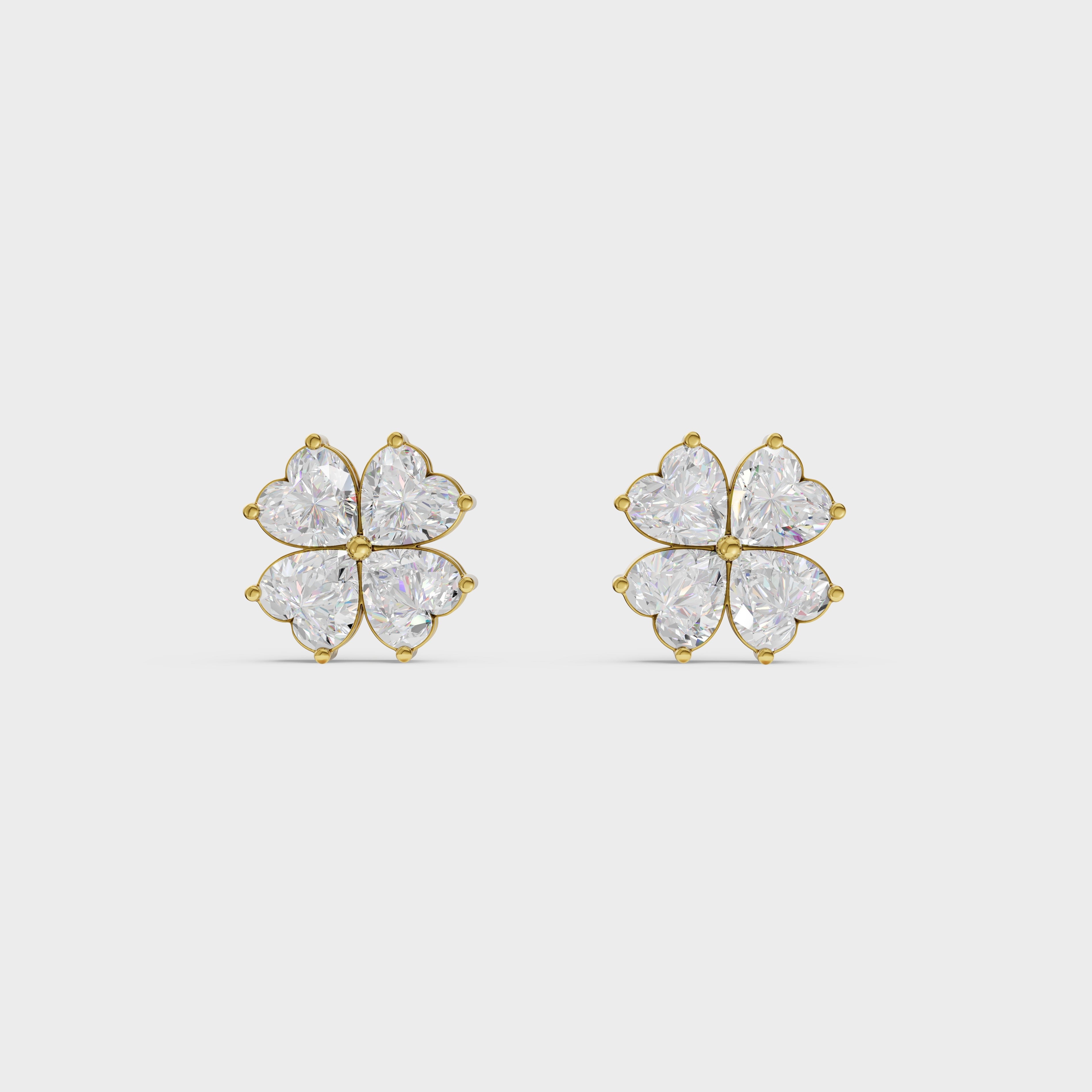 Heart Cut Diamond Floral Stud Earrings