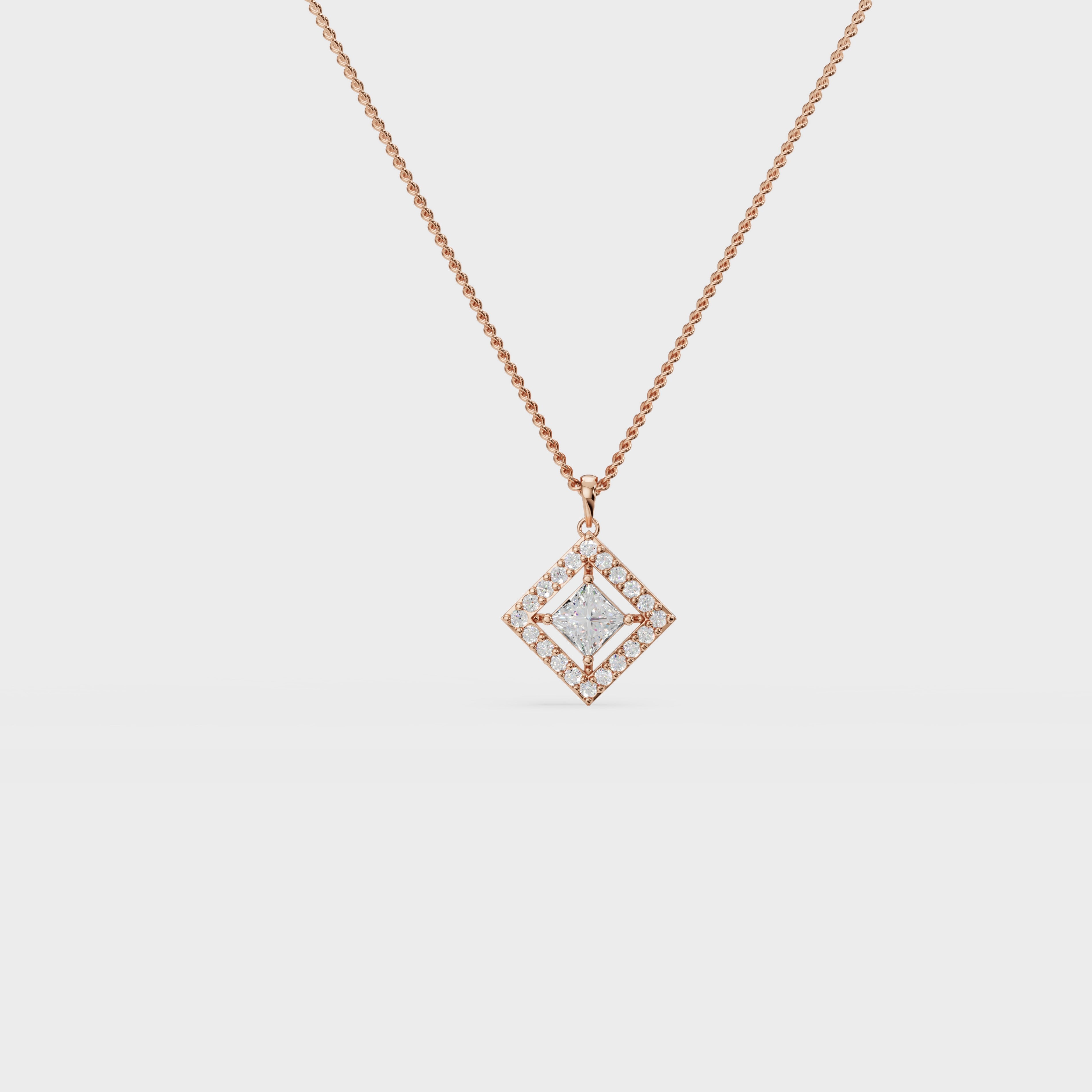 Square Halo princess diamond Pendant