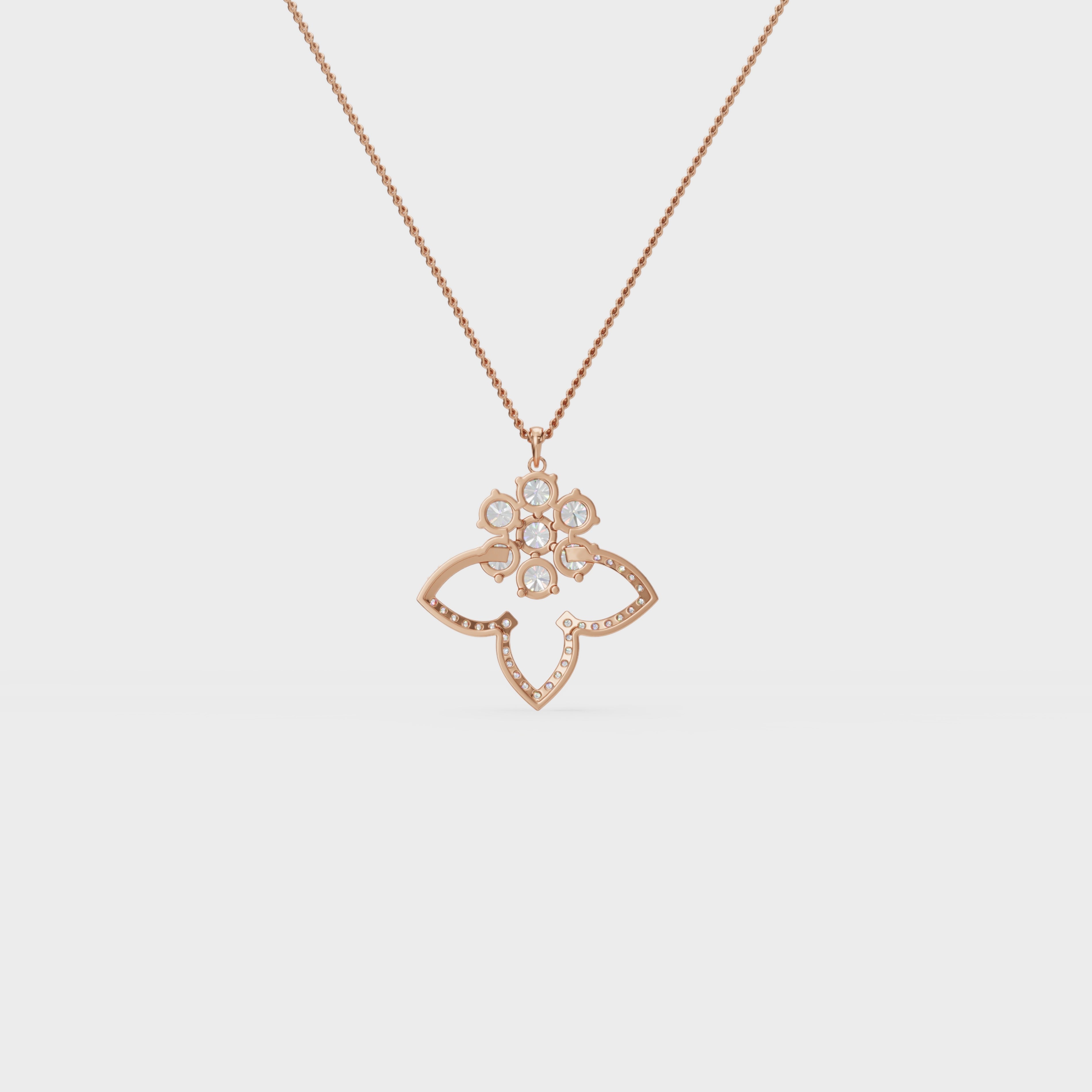Three Petals Cluster Diamond Floral Pendant
