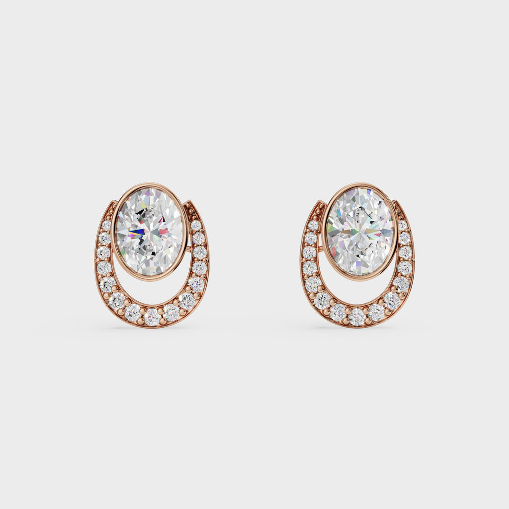Oval & Pave Crescent Stud Earrings