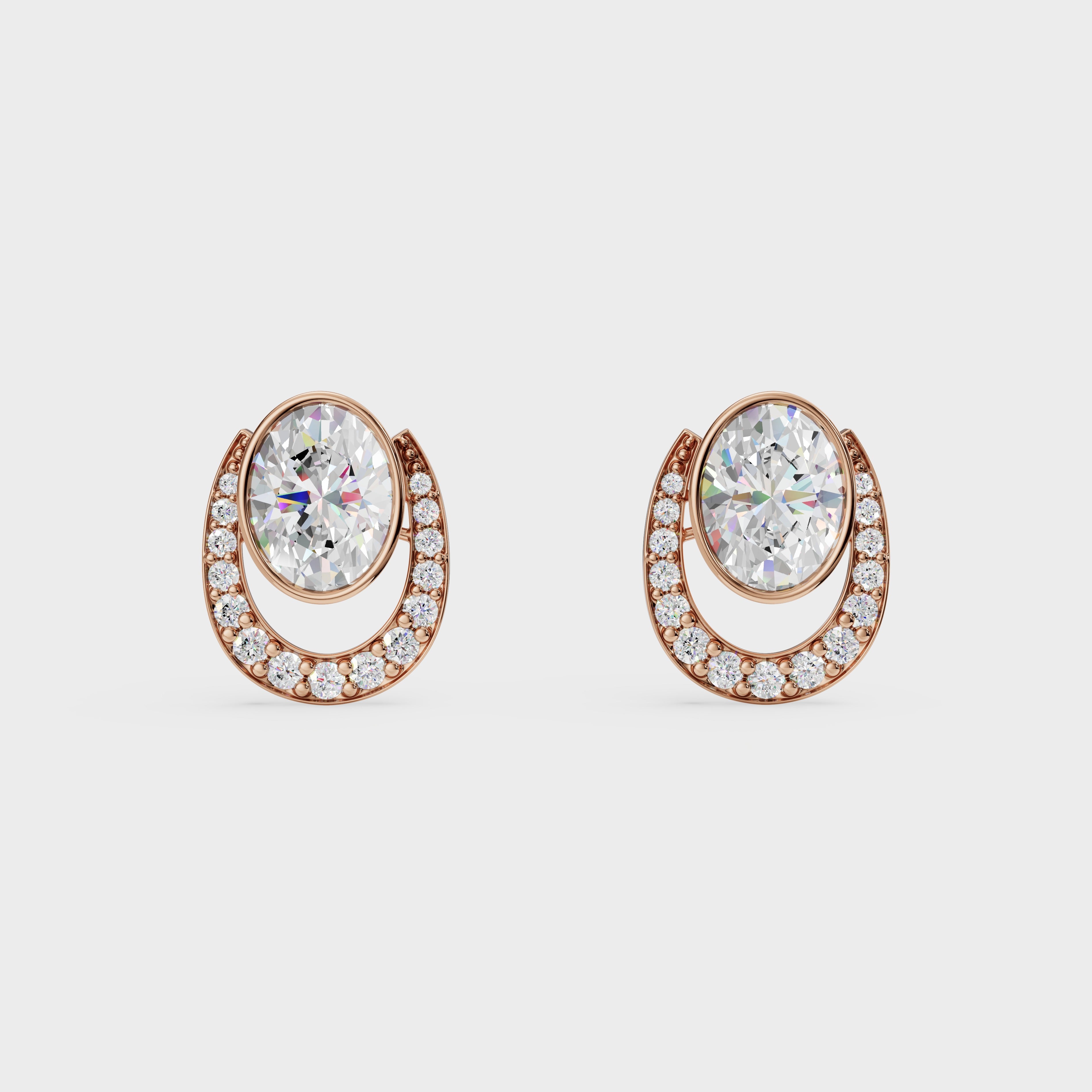 Oval & Pave Crescent Stud Earrings