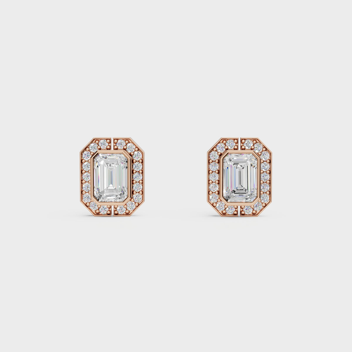 Emerald Cut Halo Stud Earrings
