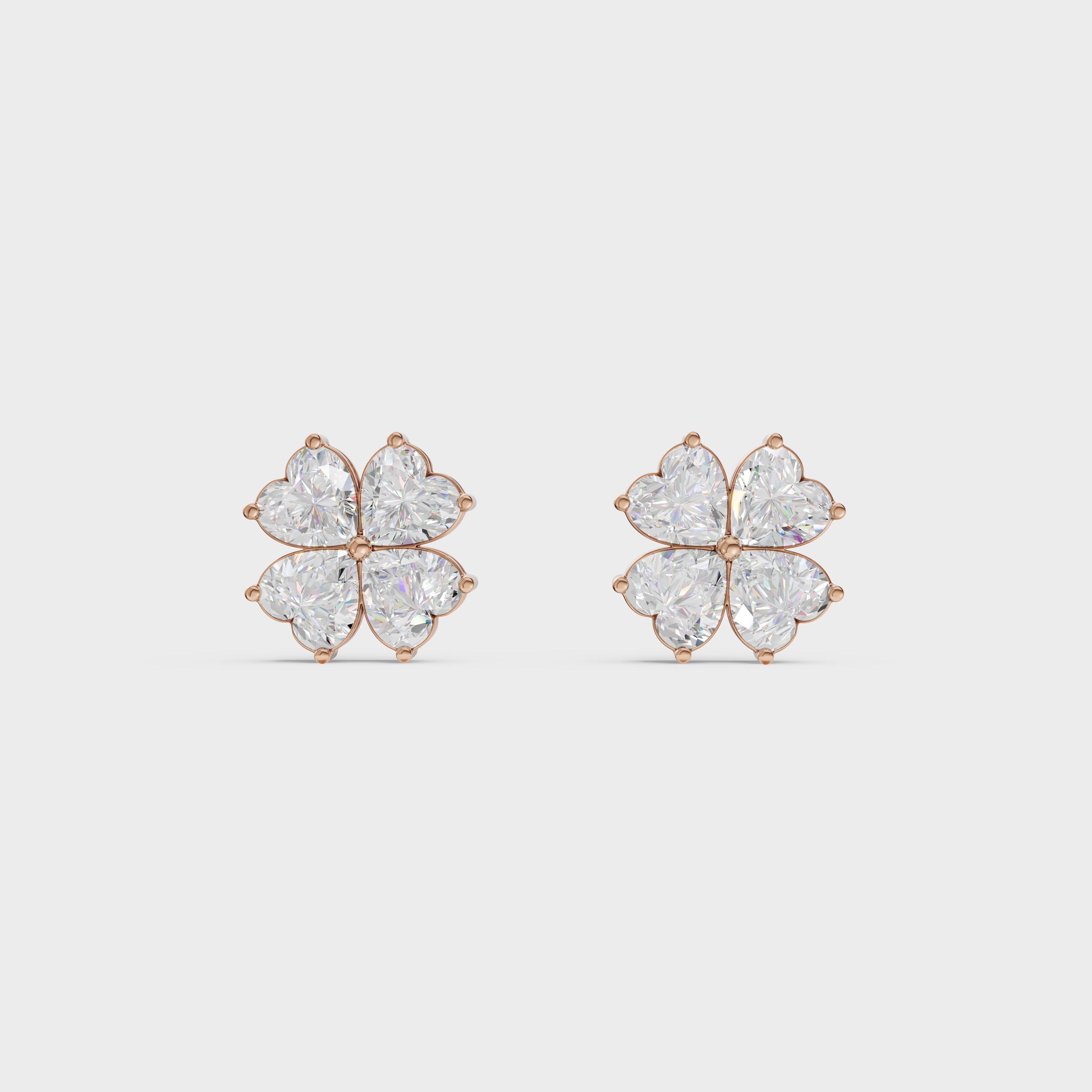 Heart Cut Diamond Floral Stud Earrings